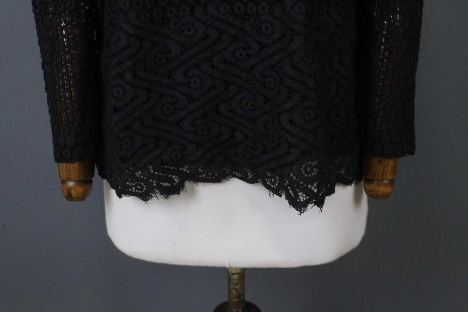 Designer Cop Copine Black Cotton Lace Boat Blouse Top Size 42 Size M / US 6-8 / IT 42-44 - 3 Thumbnail