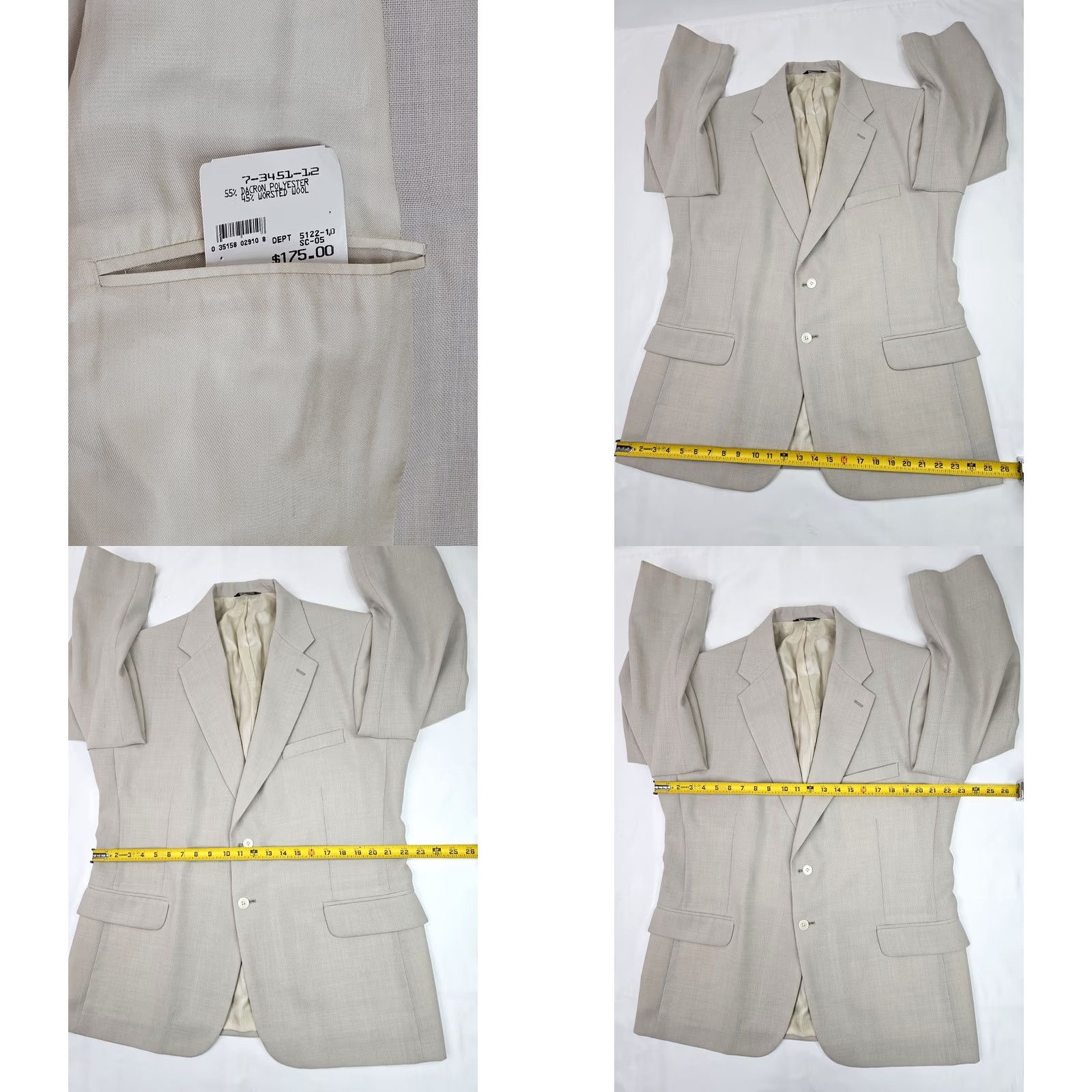 Vintage VINTAGE Wall Street Collection Blazer Coat Worsted Wool Dacron Ivory Cream 44R Men Regular Chest 46" Navy?? Size 44R - 8 Thumbnail