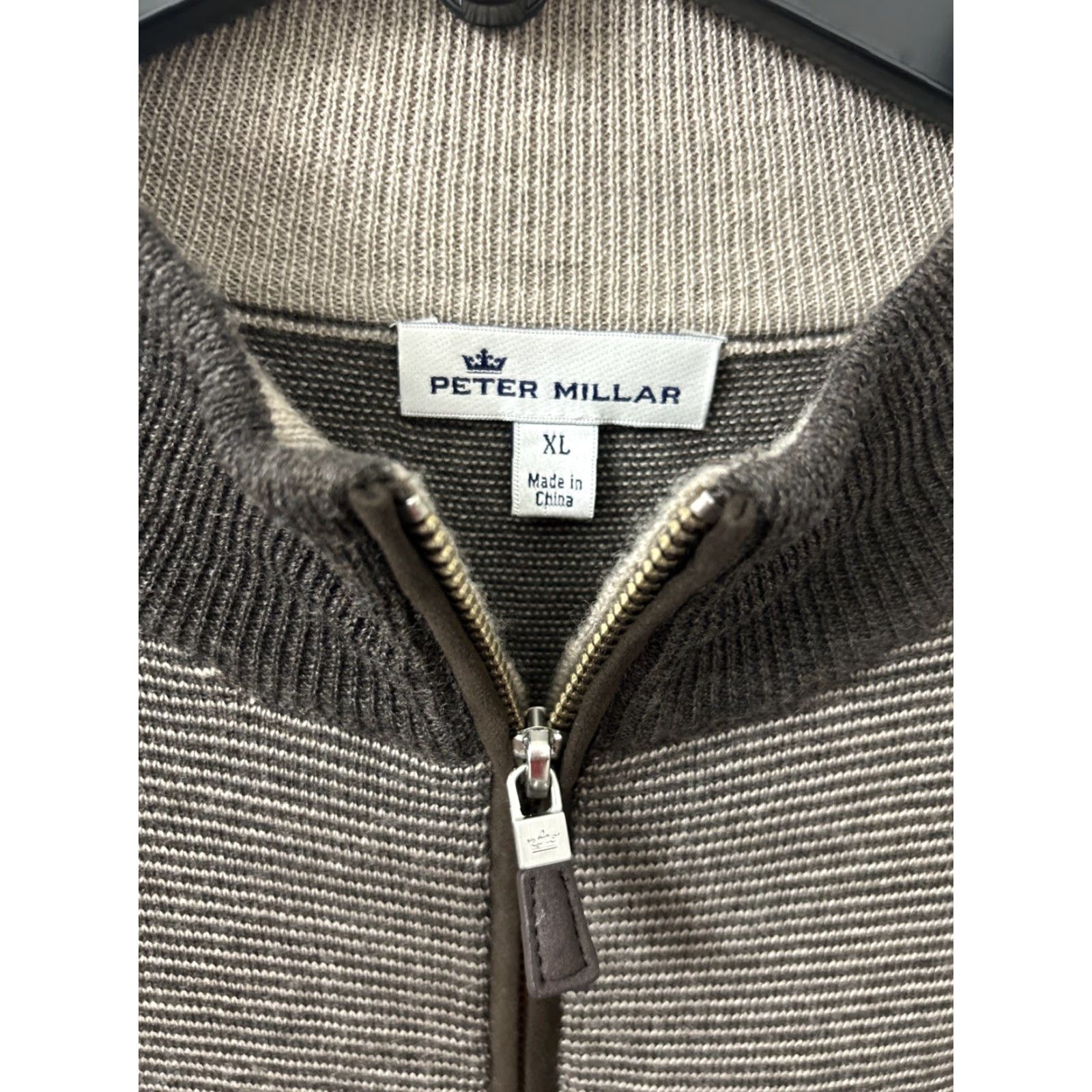 Peter Millar Peter Millar Sweater Mens XL Brown Striped 1/4 Zip Wool Mock Neck Pullover Size US XL / EU 56 / 4 - 5 Thumbnail