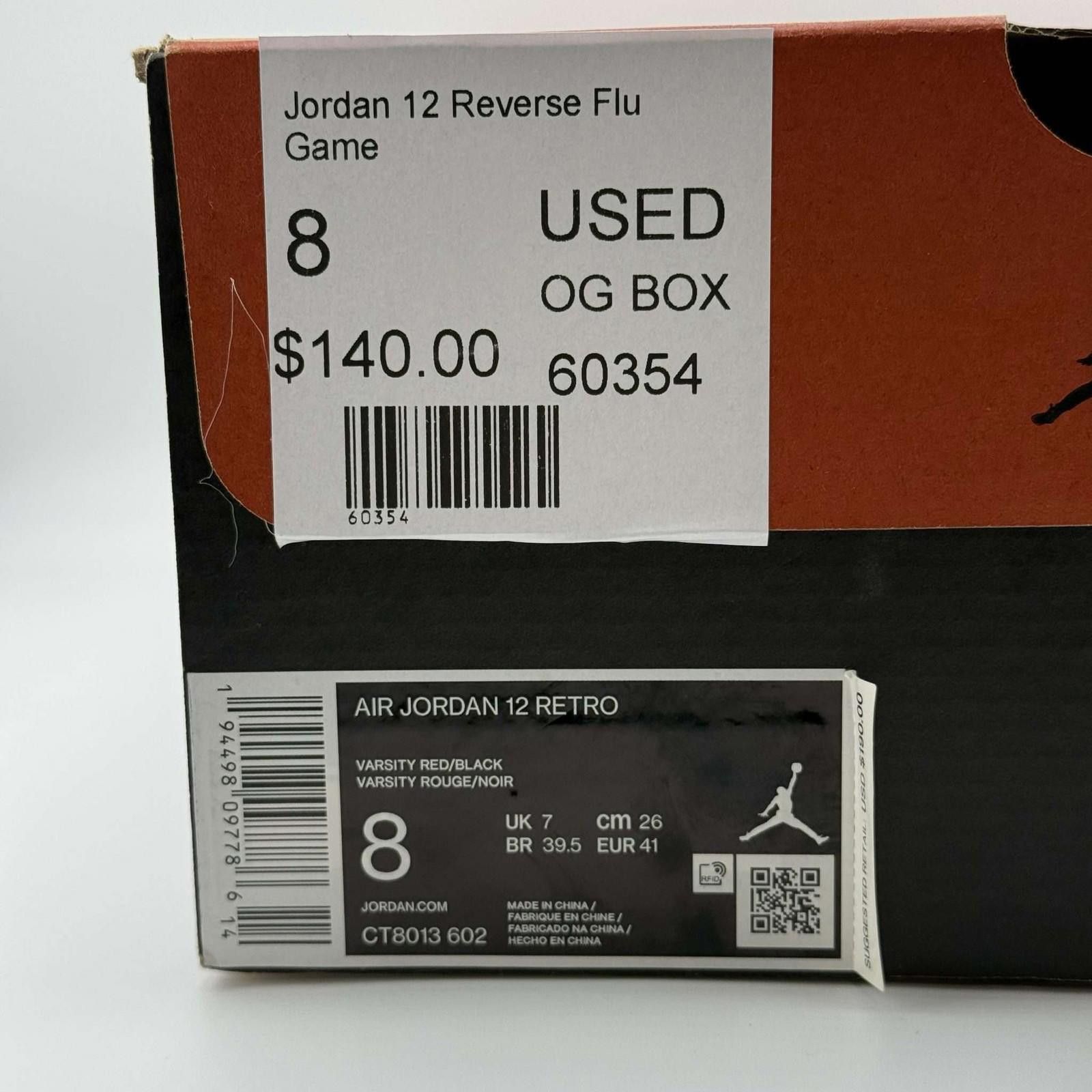 Jordan Brand Air Jordan 12 Reverse Flu Game Varsity Red/Black US 8 Used Size US 8 / EU 41 - 8 Thumbnail
