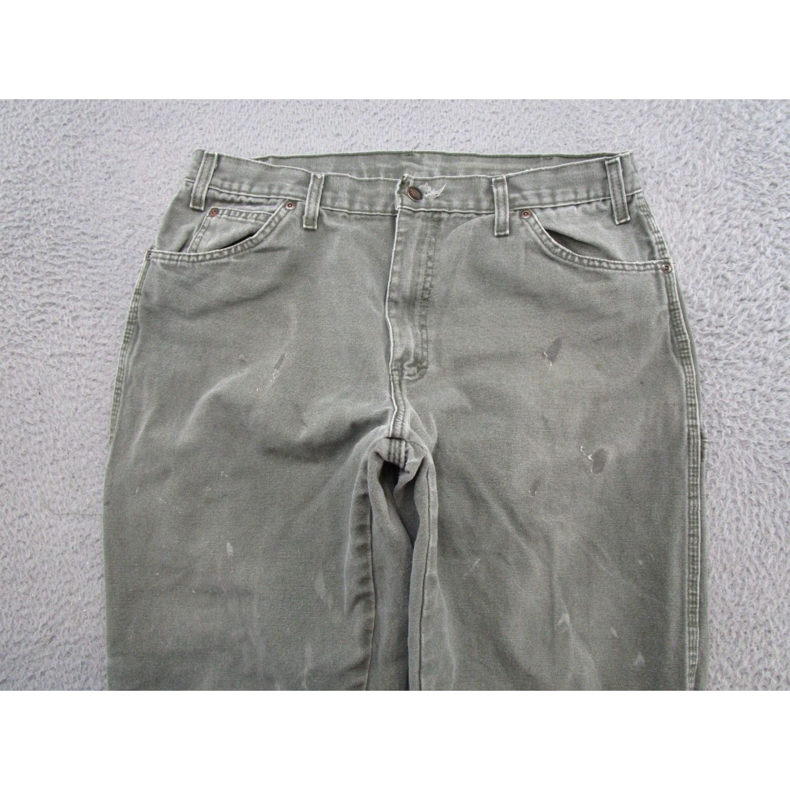 Dickies VINTAGE Dickies Carpenter Pants Green Canvas Workwear Jeans 36x30 THRASHED READ Size US 36 / EU 52 - 3 Thumbnail