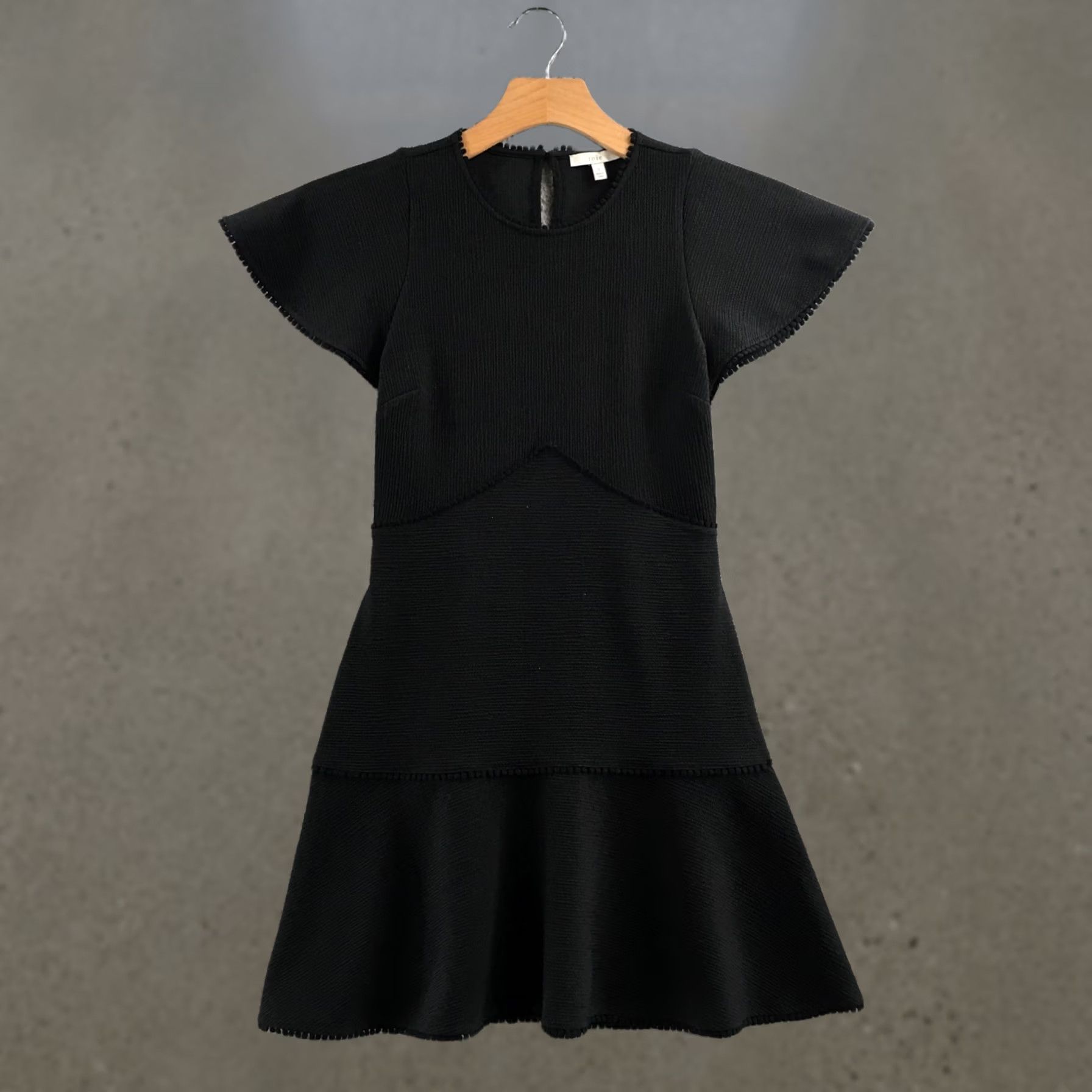 Joie JOIE Dress Womens Black Textured Flutter Sleeve Fit & Flare Short Dress Small, Cotton Blend, Regular Size, Solid Pattern, Spring Summer Fall, Womens Size S / US 4 / IT 40 - 1 Thumbnail