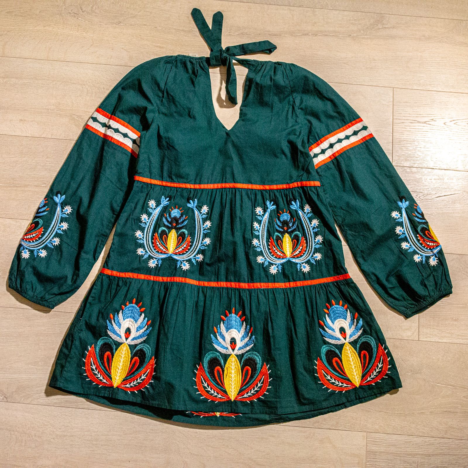 Anthropologie × Designer Anthropologie Let Me Be Embroidered Tunic Dress Green chic Size XS / US 0-2 / IT 36-38 - 4 Thumbnail