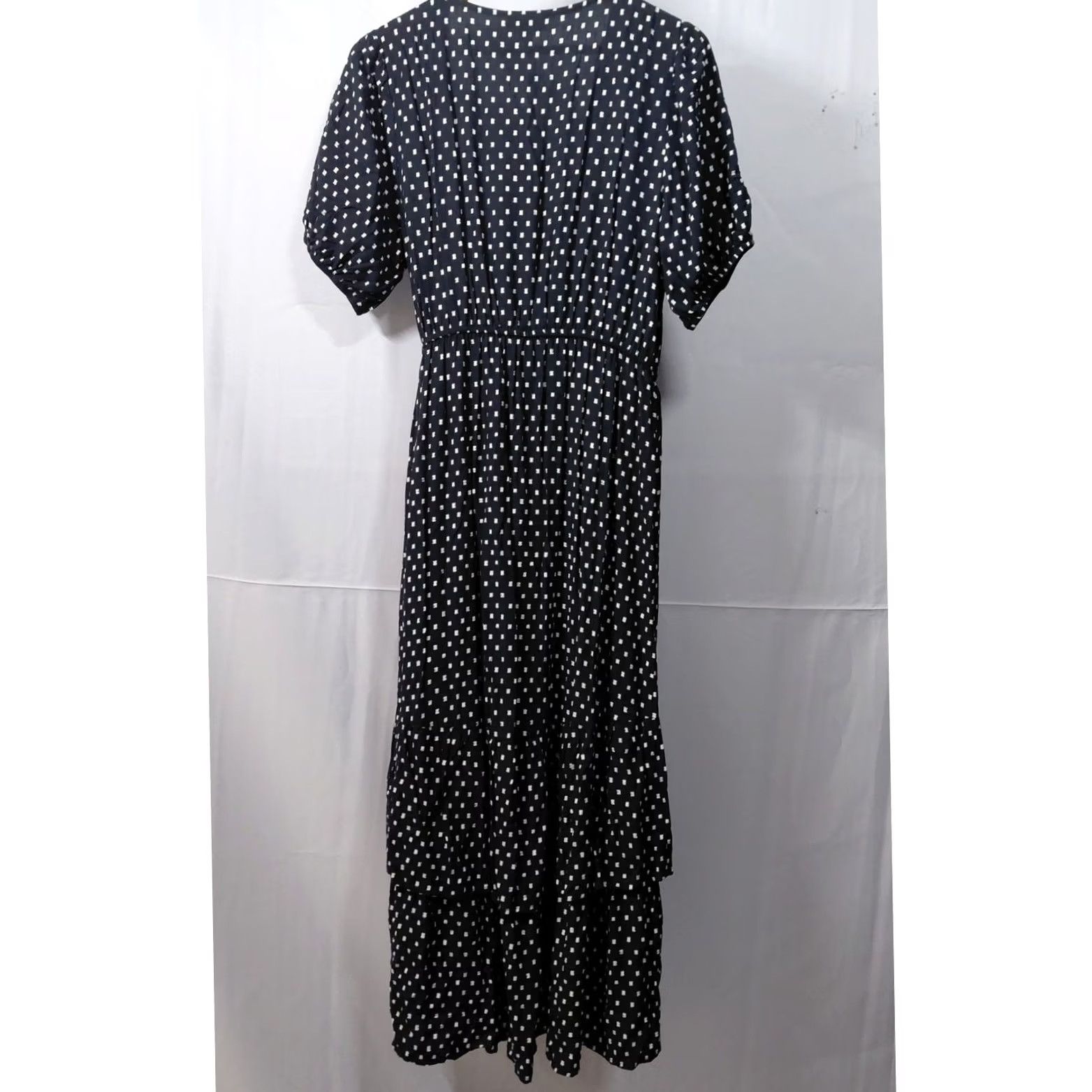 Vintage Knox Rose Black Polka Dot Maxi Dress V-Neck Sleeve Women IP9 Size L / US 10 / IT 46 - 2 Thumbnail