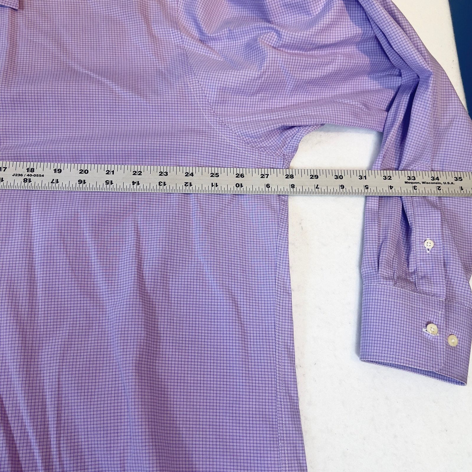 David Donahue David Donahue Dress Shirt Mens 18 34/35 Purple Micro Check Size US XL / EU 56 / 4 - 7 Thumbnail