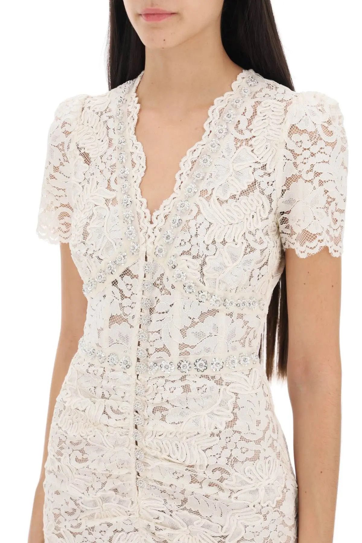 chinese dress ladies Pink Lace Embellished Midi Dress – self-portrait-US