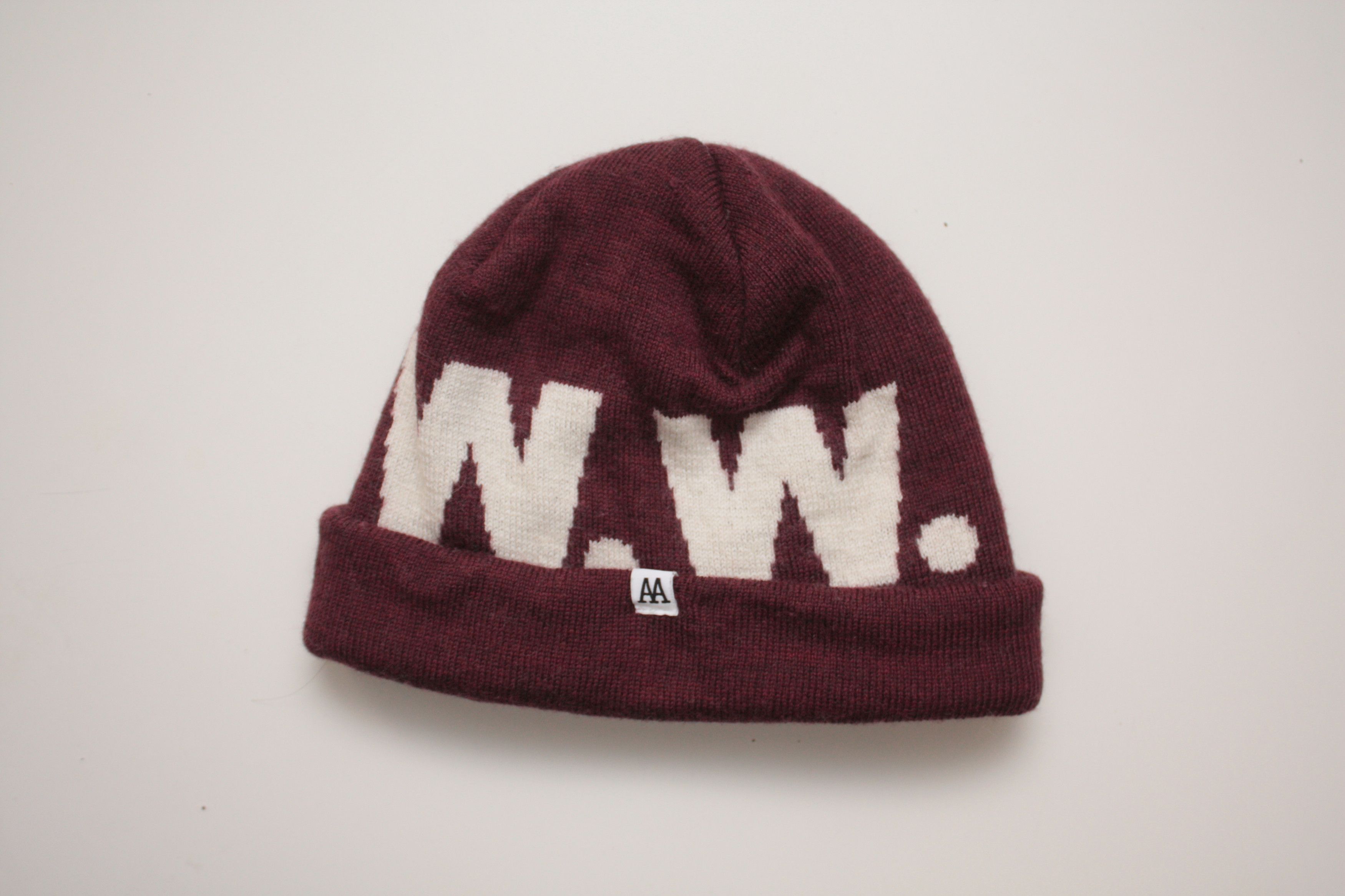 Wood Wood Wood Wood Burgundy Big Logo Merino Wool Beanie Hat Size ONE SIZE - 3 Thumbnail
