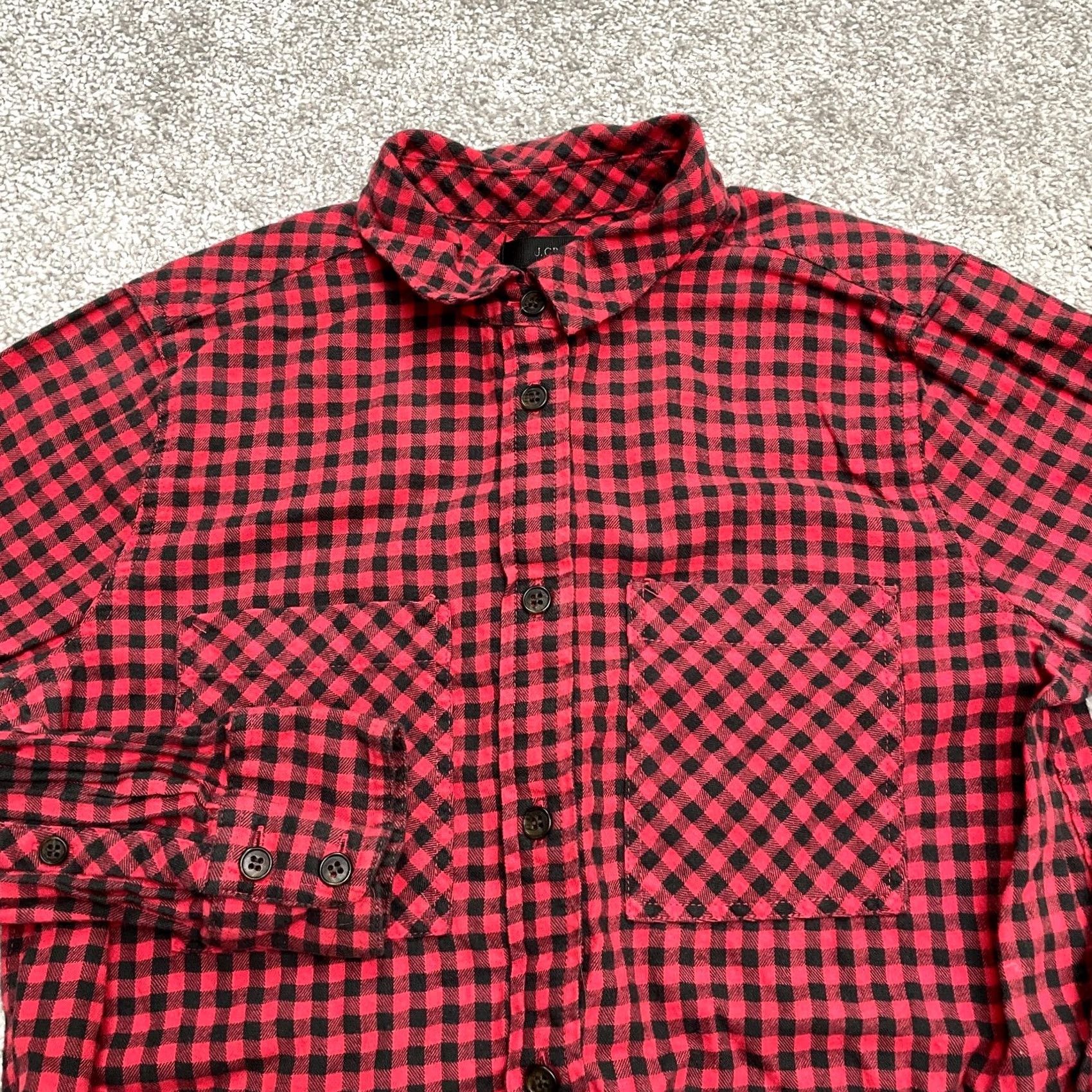 J.Crew J.Crew Flannel Popover Shirt Womens 00 Red Black Check Long Sleeve Cotton Blouse Size XXS / US 00 / IT 34 - 3 Thumbnail