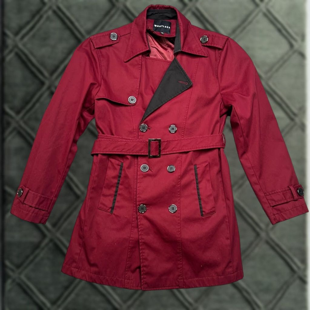 Vintage Trench Coat Women M Red Cotton Adjustable Belted Double-Breasted Classic Coat Size M / US 6-8 / IT 42-44 - 1 Thumbnail