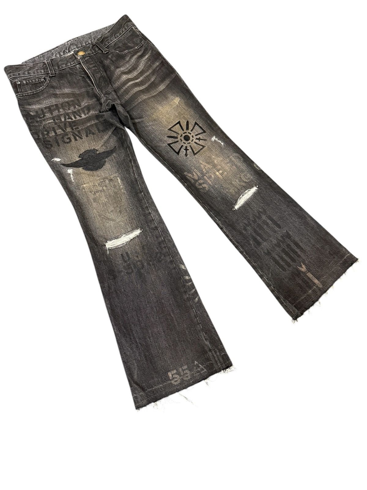 If Six Was Nine × Le Grande Bleu (L.G.B.) Very Rare Schorl Distressed Flare Printed Jeans Size US 32 / EU 48 - 4 Thumbnail