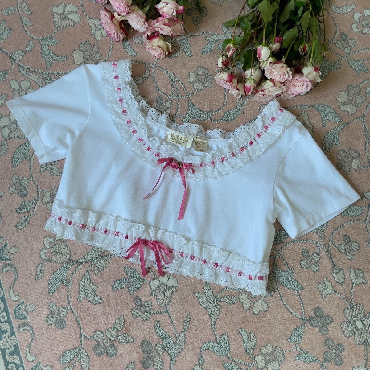 Victoria's Secret Victoria’s Secret 1990s White Eyelet Lace Crop Top (S–L) Size L / US 10 / IT 46 - 7 Thumbnail
