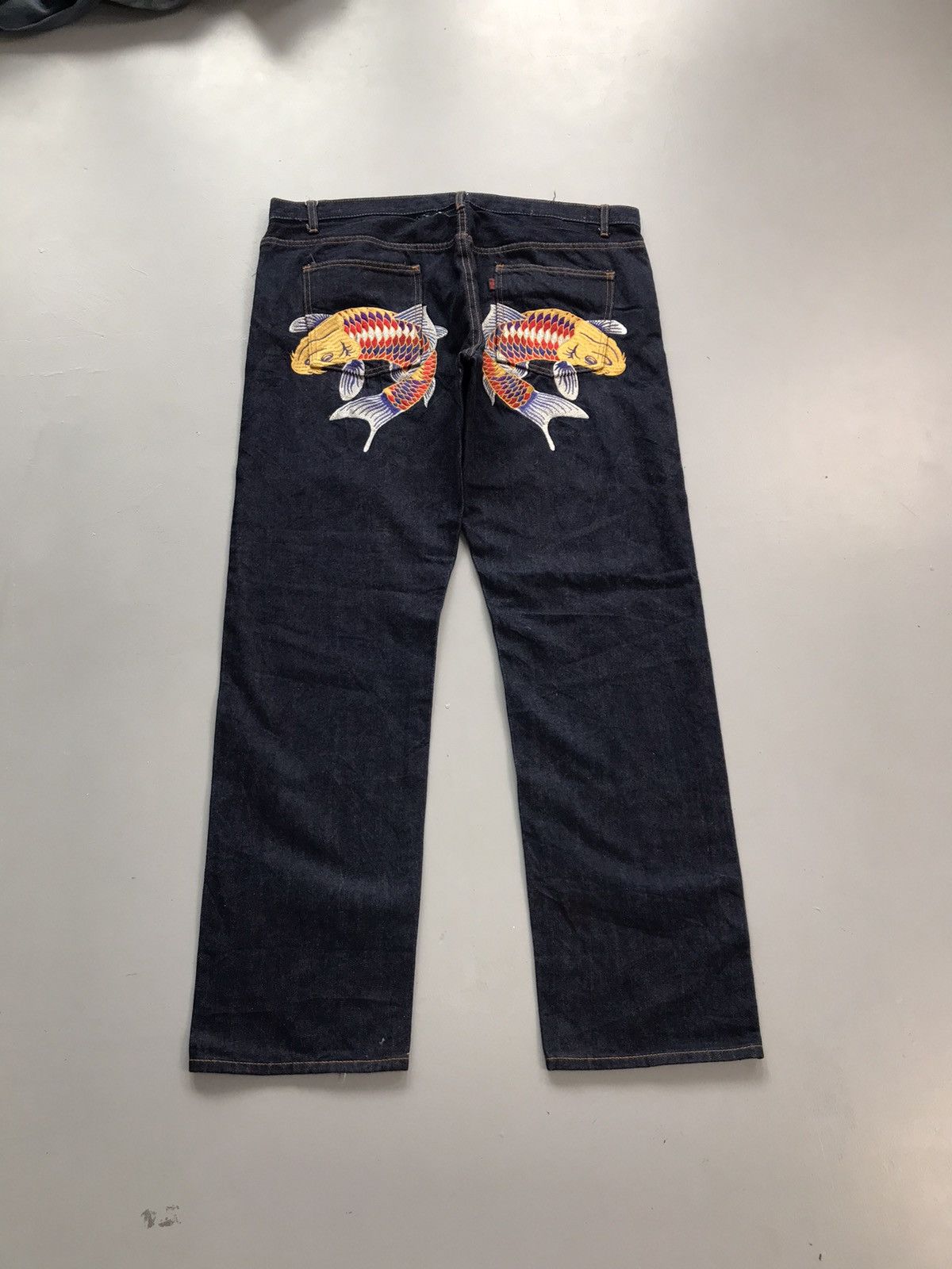 Japanese Brand Vintage Japanese brand koi fish embroidered diecock denim Size US 42 / EU 58 - 1 Thumbnail