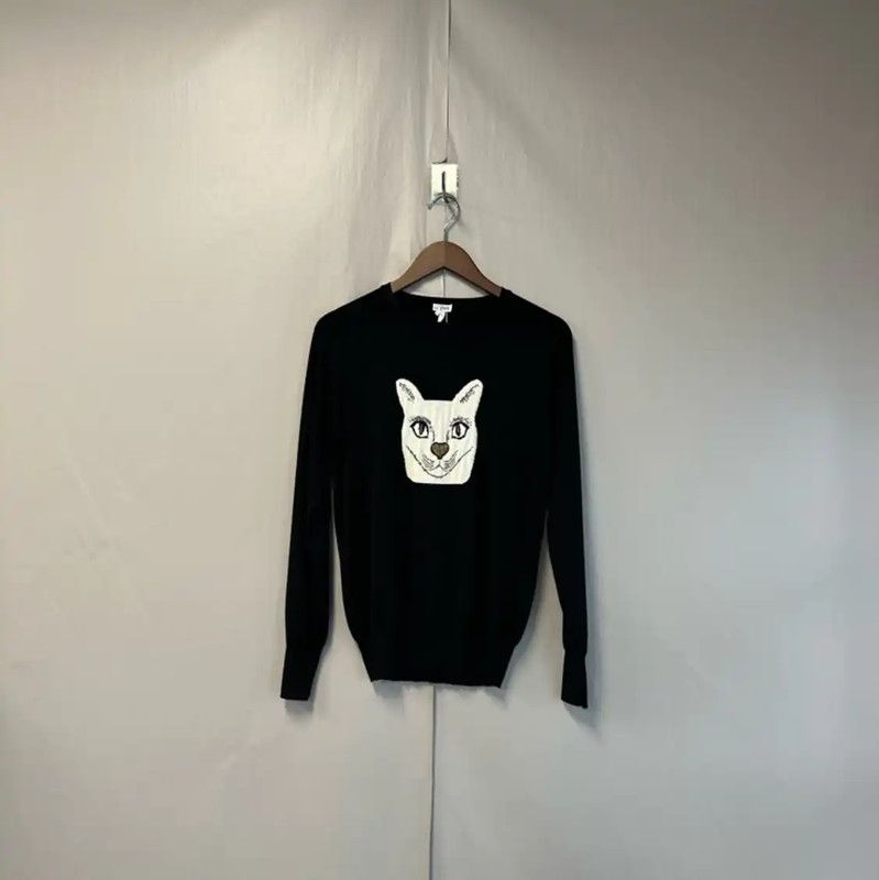 Loewe LOEWE Black Wool Knit Sweater with Cat Design 0089 Size S / US 4 / IT 40 - 1 Thumbnail