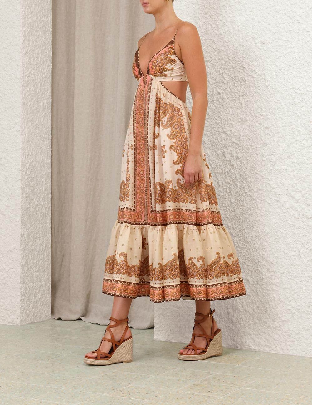 Zimmermann oc11z0126 Maxine Plunge Maxi Dress in Multicolor Size XS / US 0-2 / IT 36-38 - 3 Thumbnail