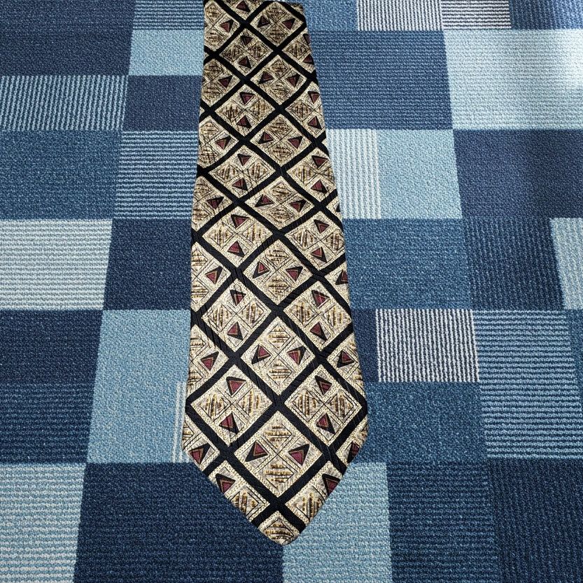 Robert Talbott Robert Talbott Designer Tie Mens Beige Geometric Silk Handsewn Studio USA Size ONE SIZE - 1 Thumbnail