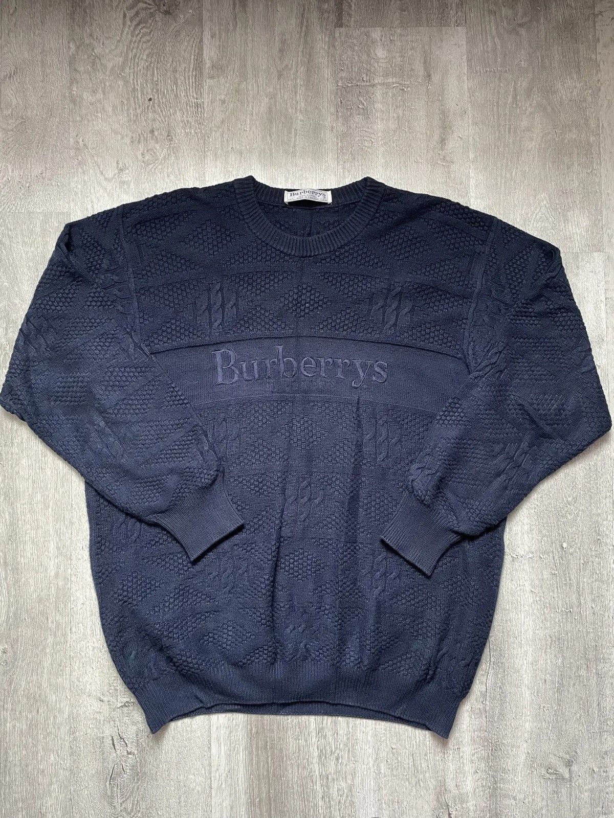 Burberry VINTAGE BURBERRYS OLD MONEY NAVY EMBROIRED BOXY SWEATER Size US XL / EU 56 / 4 - 1 Thumbnail