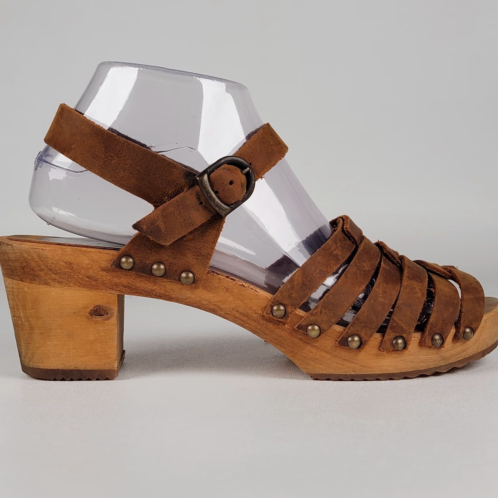 Vintage VINTAGE Sanita Silo Clog Sandal Women 39 Brown Leather Open Toe Buckle Mid Wood Arch Support Slip Resistant The Original Danish Clog Womens Size US 7.5 / IT 37.5 - 4 Thumbnail
