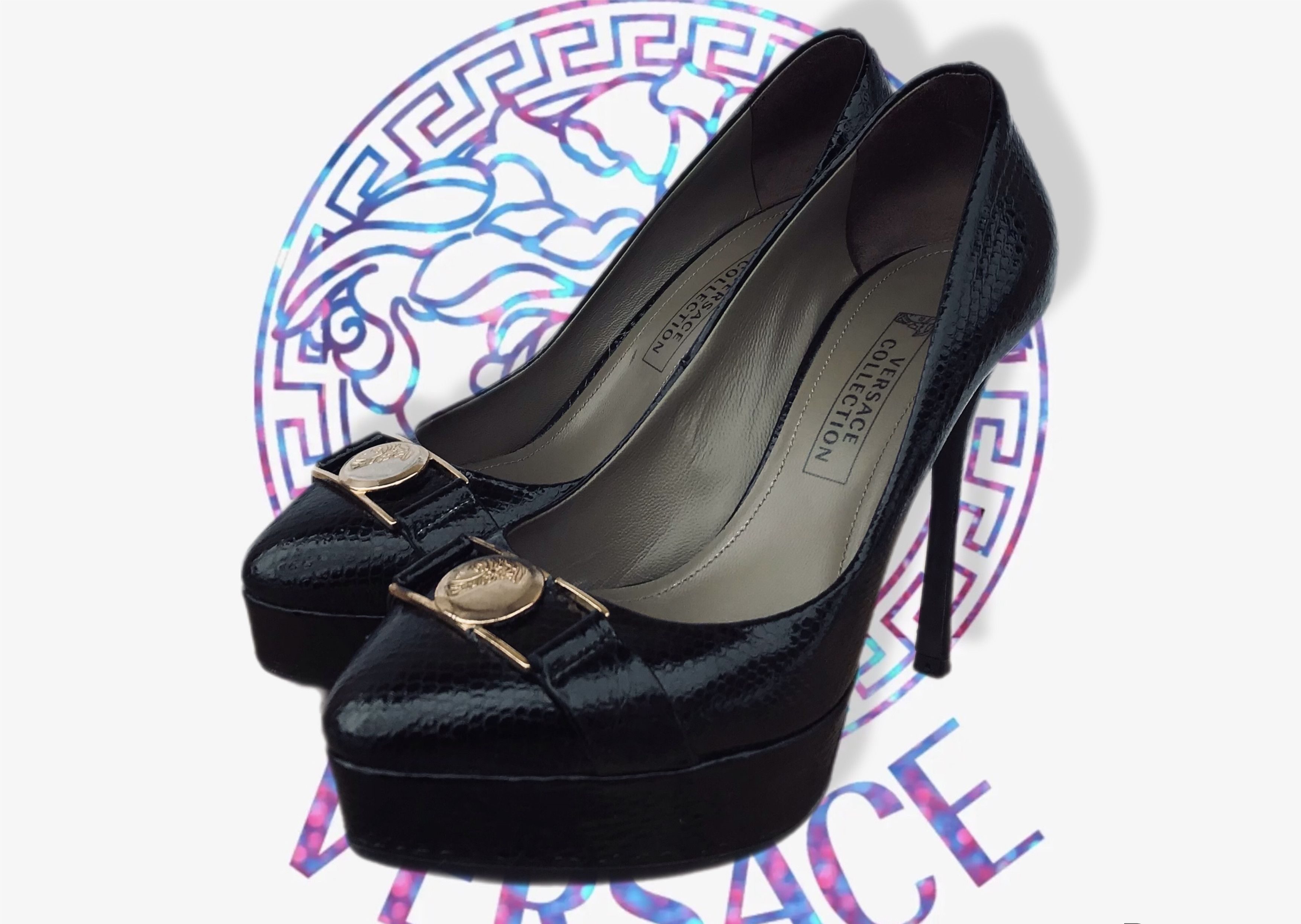Versace Versace Collection Medusa Heels Pumps 120 mm Leather Black Size US 6 / IT 36 - 1 Thumbnail