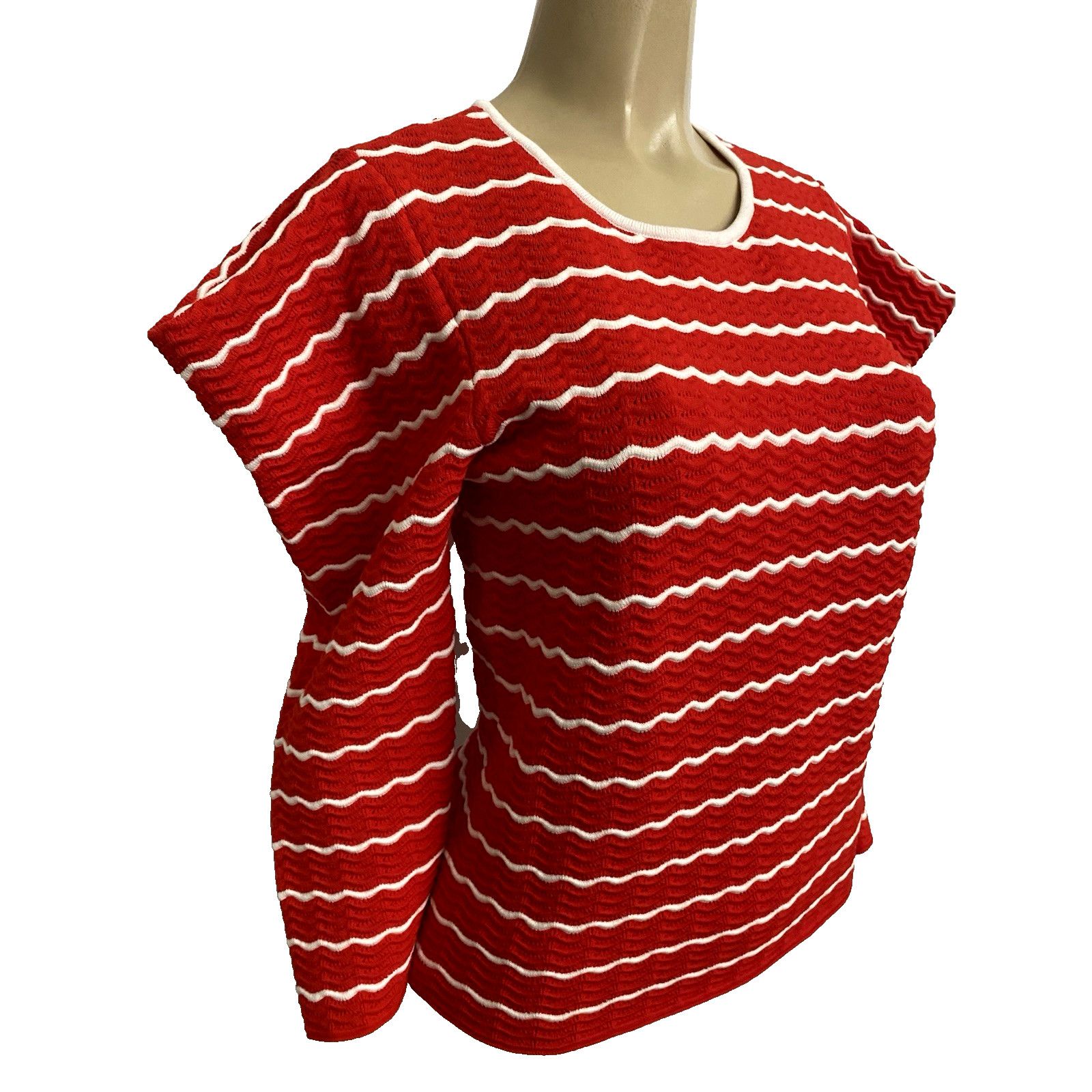 Carolina Herrera CAROLINA HERRERA Ruffled Striped Pointelle Knit Top Sweater Size S / US 4 / IT 40 - 4 Thumbnail