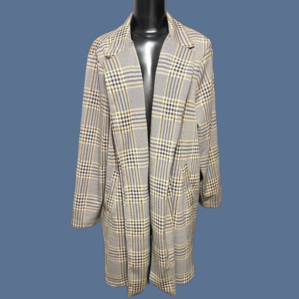 Etro VINTAGE Melloday Collared Long Plaid Open Jacket Pockets Womens Retro 1X Tan Polyester Jacket Women 1X XL? Size XL / US 12-14 / IT 48-50 - 1 Thumbnail