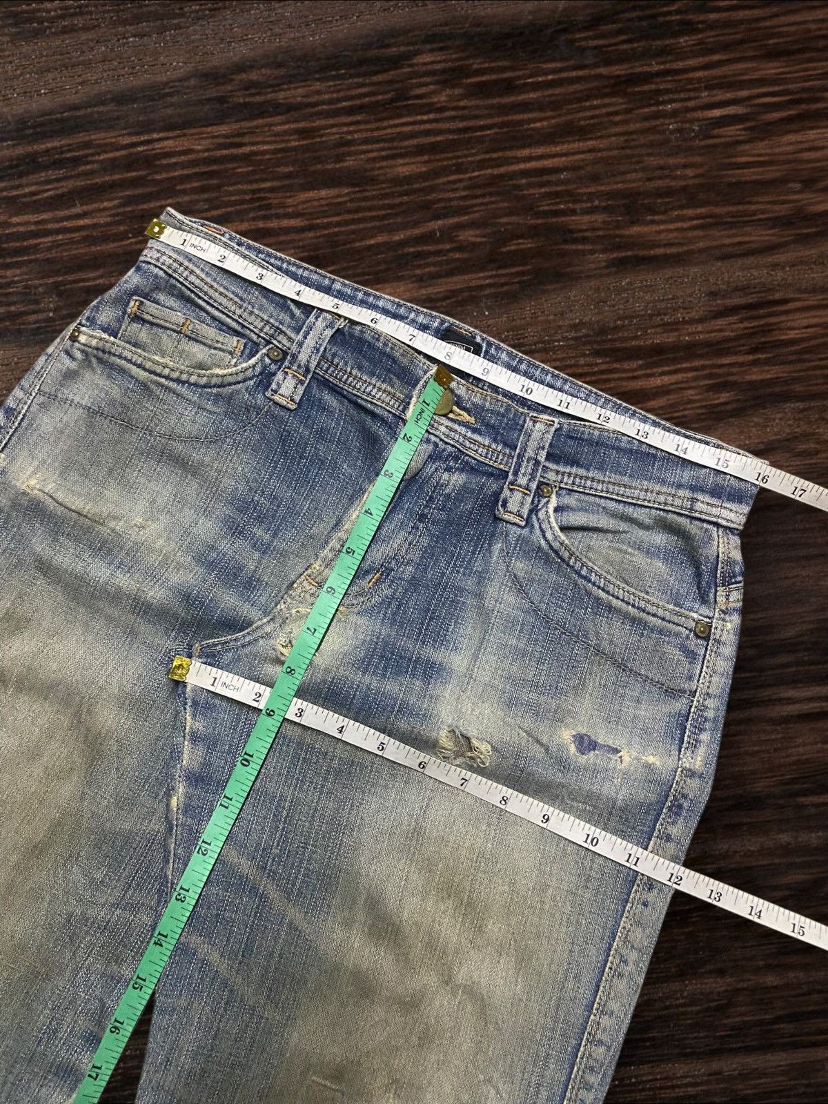 7 For All Mankind Vintage Japanese Brand C Seventeen Mud Wash Flare Jeans Size 31" - 13 Thumbnail