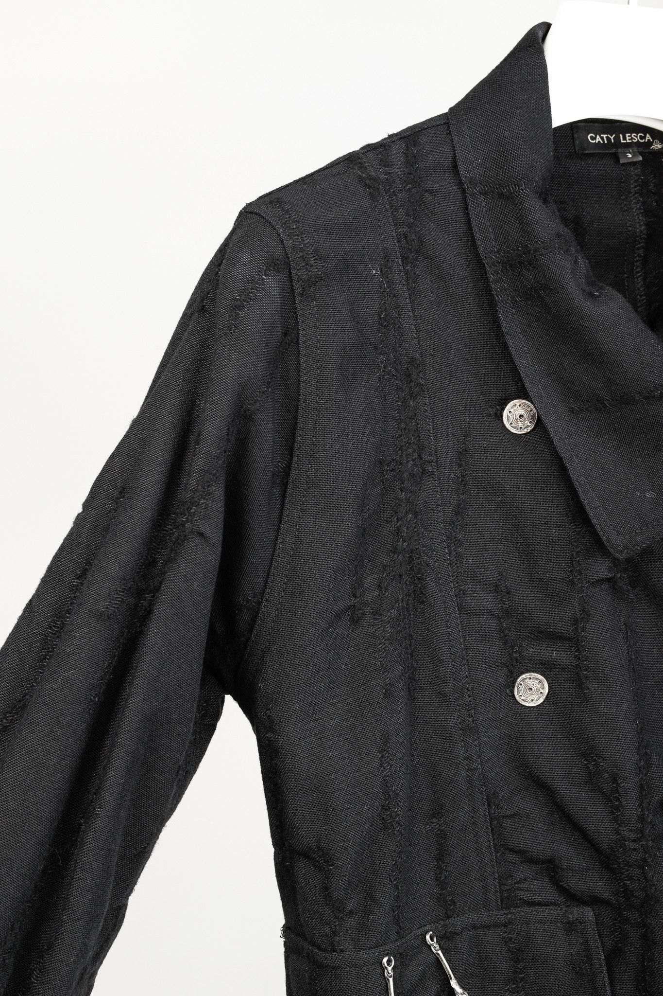 Other Caty Lesca Black Textured Wool & Cotton Metal-Accent Jacket Size L / US 10 / IT 46 - 5 Thumbnail