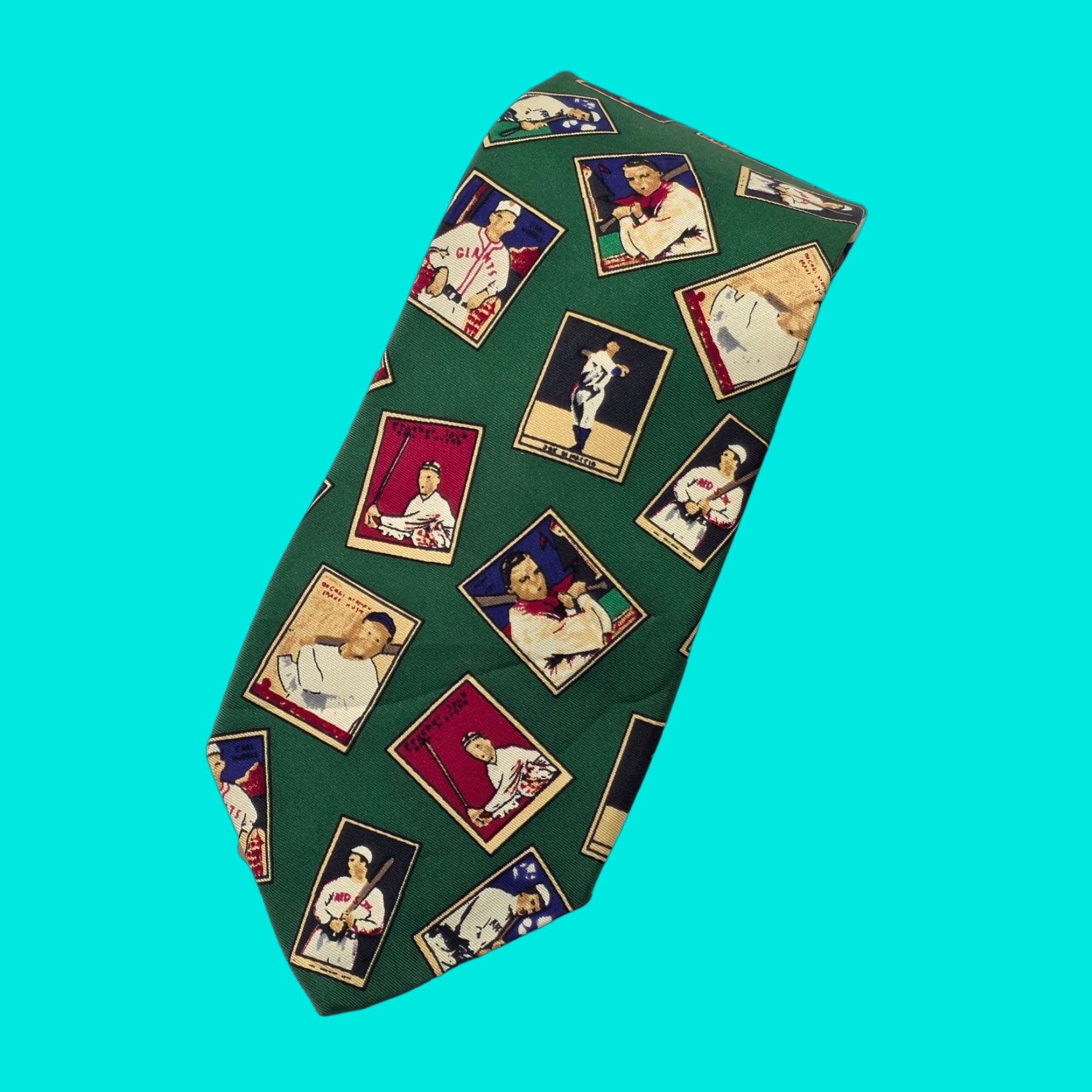 Robert Talbott VTG Robert Talbott Necktie Mens Green Baseball Theme 100% Silk tie Made In USA Size ONE SIZE - 1 Thumbnail