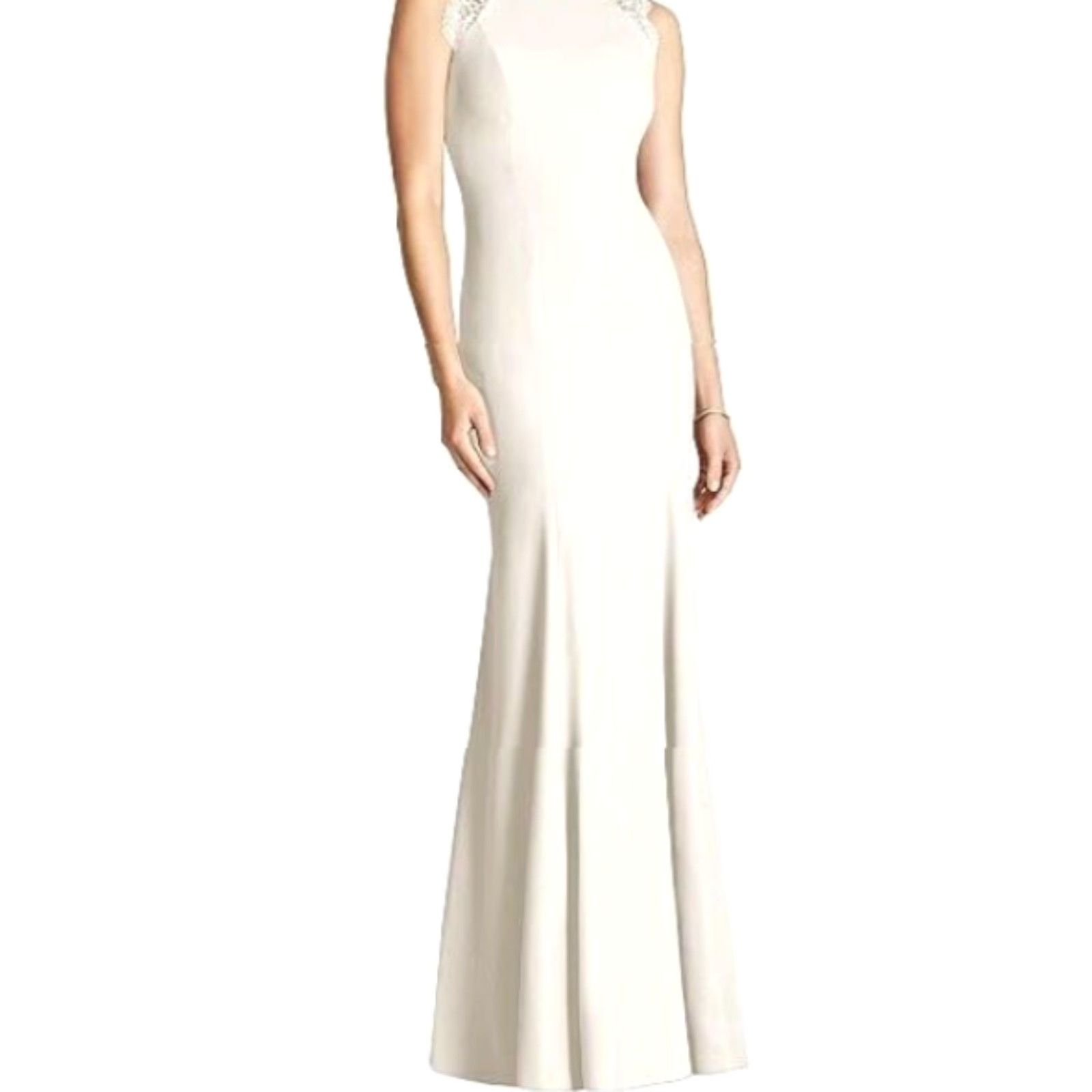 Vintage DESSY Maxi Dress Gown Ivory Lace Back Sleeveless Zip Crew Neck 12 Bridesmaid Party/Cocktail Womens Size XL / US 12-14 / IT 48-50 - 5 Thumbnail