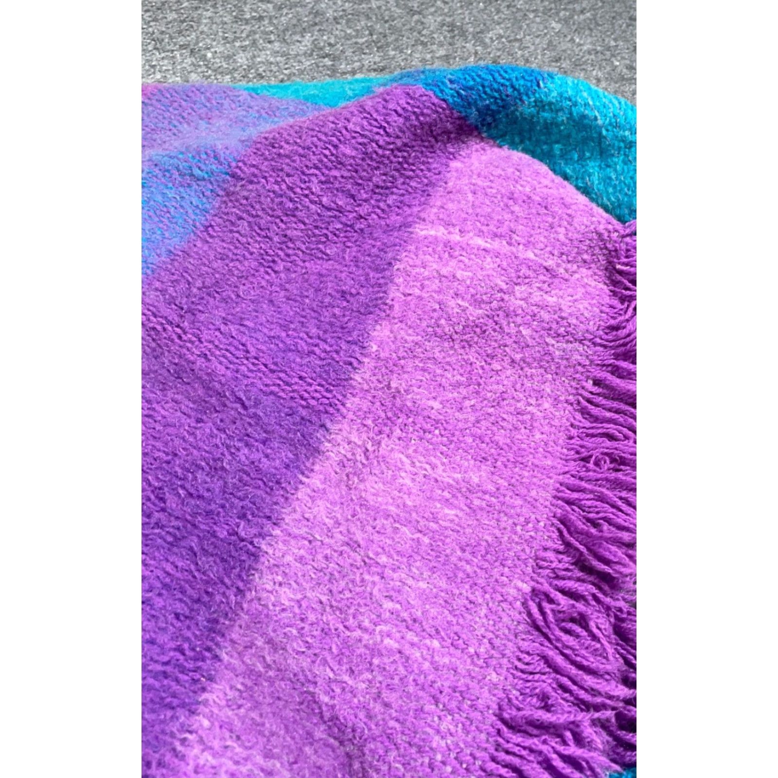 Altea VINTAGE Poncho Wool Purple Teal Plaid Fringe Mujer One Size Boho 80s 90s Hipster Retro Women Size ONE SIZE - 6 Thumbnail