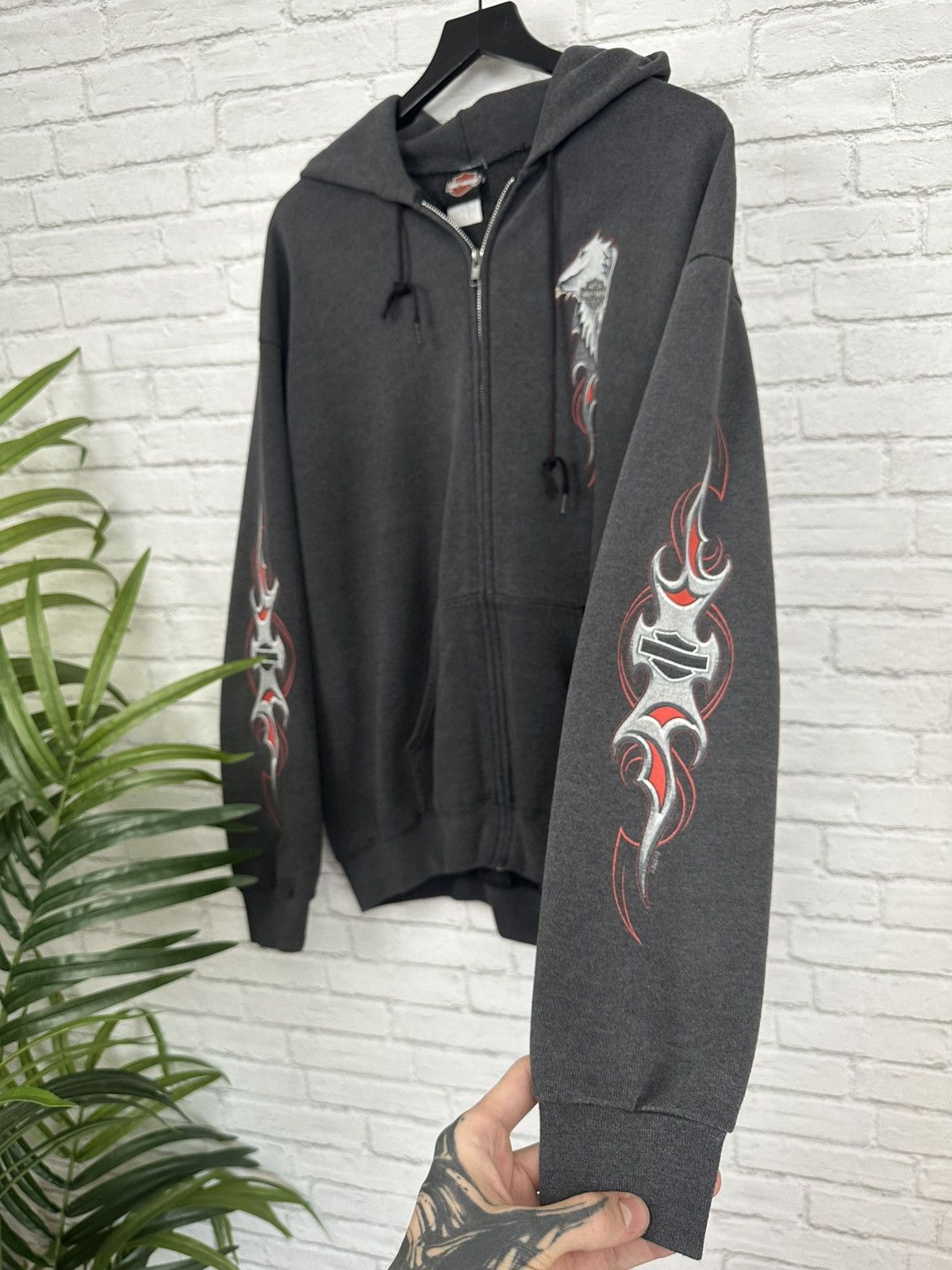 Harley Davidson (XL) SICK FADED CHARCOAL Harley Davidson Zip Up Hoodie Size US XL / EU 56 / 4 - 5 Thumbnail