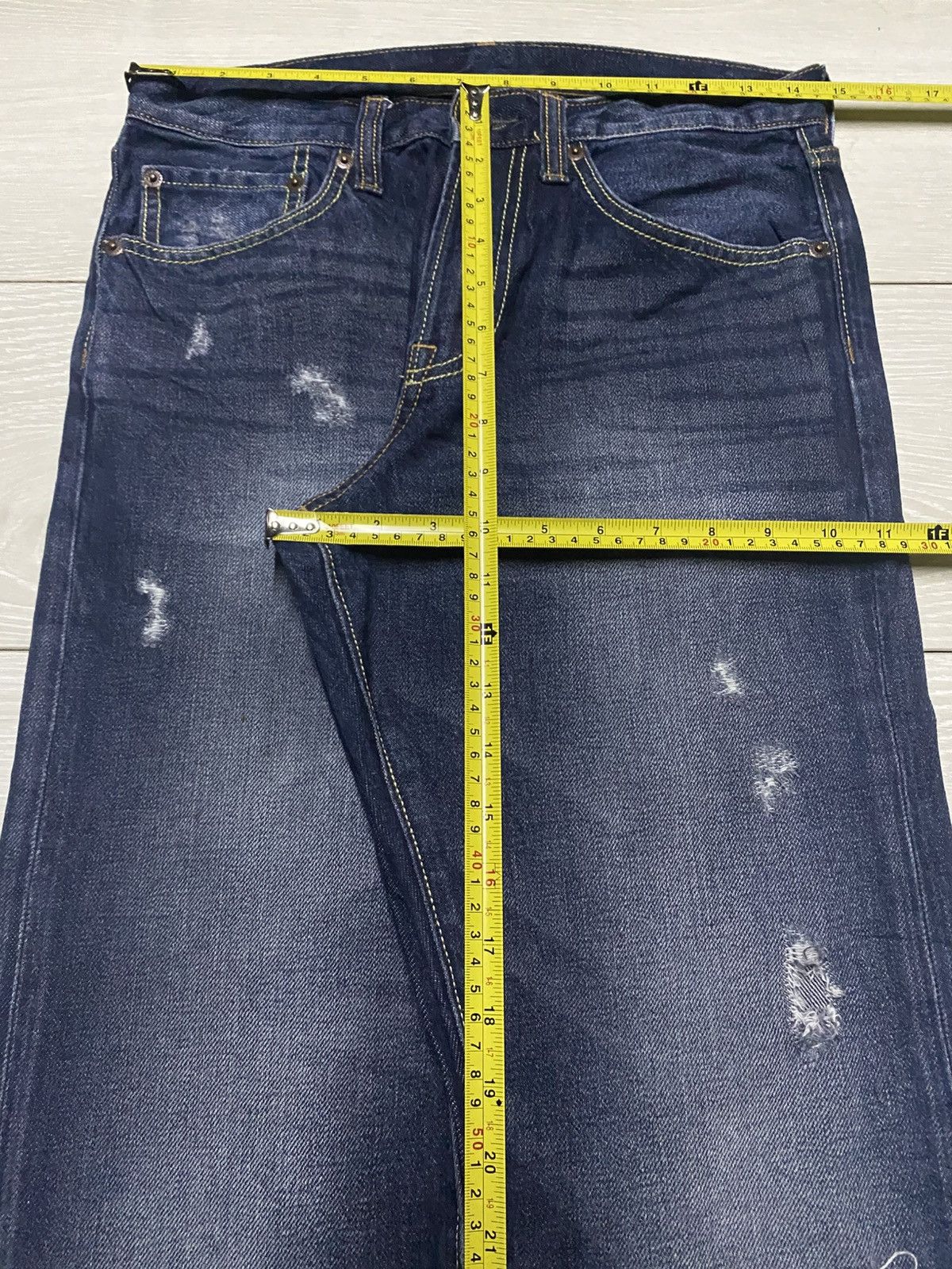 Japanese Brand Vintage Gu Denim Blue Wash Distressed Straight Fit Jeans Size US 29 - 14 Thumbnail