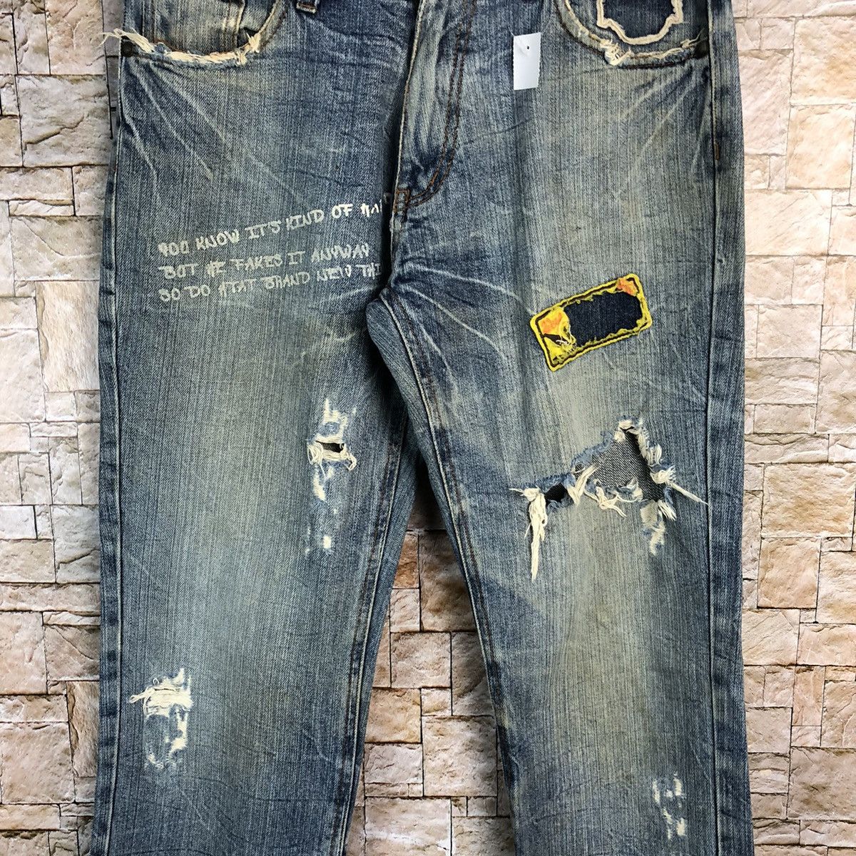 Japanese Brand One Beach Blue Distressed Denim Pants #A130 Size US 31 - 6 Thumbnail