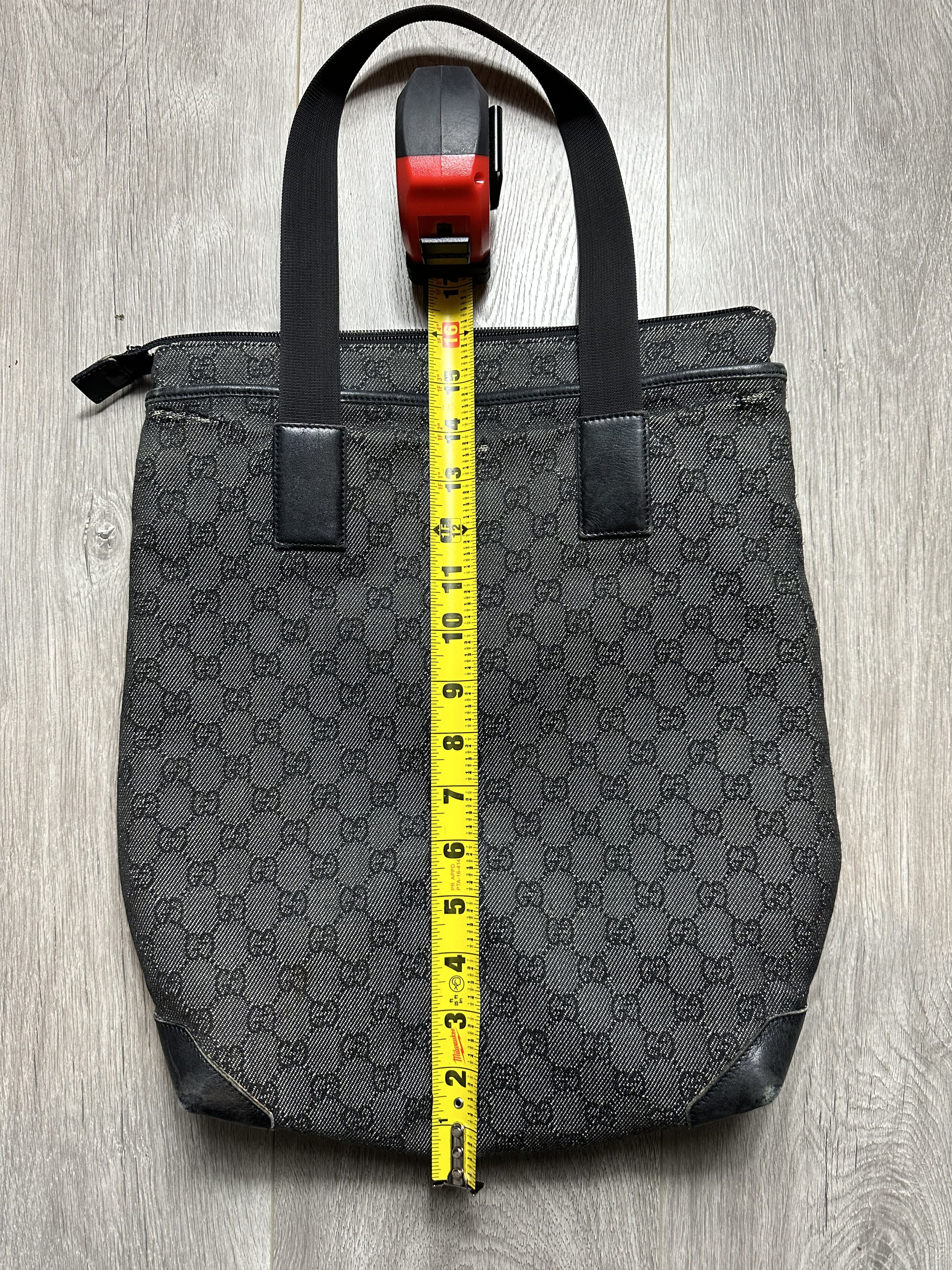 GUCCI GG Denim Canvas Tote Bag Black Leather Switch 28892