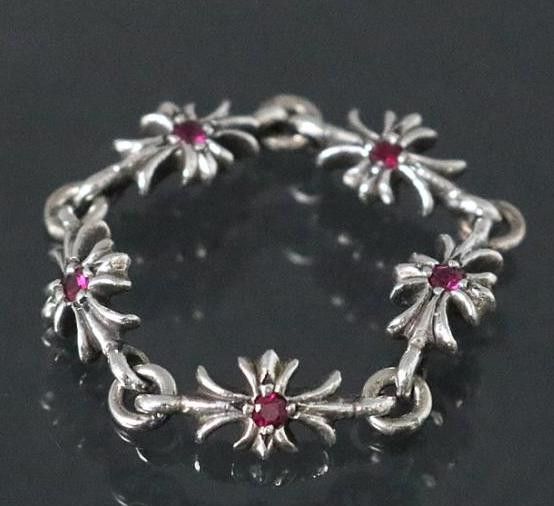 image of Chrome Hearts Tiny Plus Ruby Ring - Size 10 in Silver, Men's