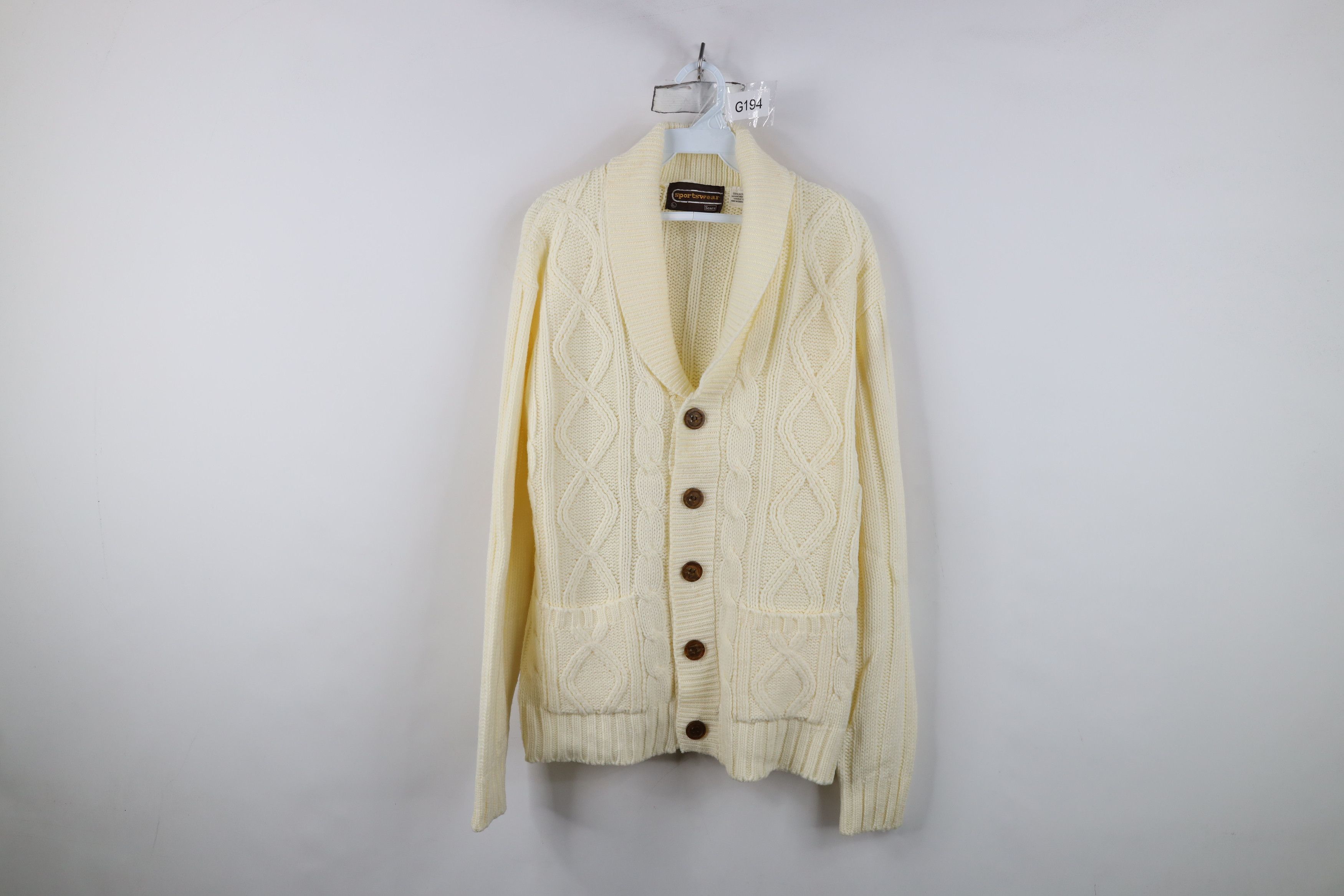 Vintage Vintage 70s Streetwear Cable Knit Shawl Cardigan Sweater Size US L / EU 52-54 / 3 - 1 Thumbnail