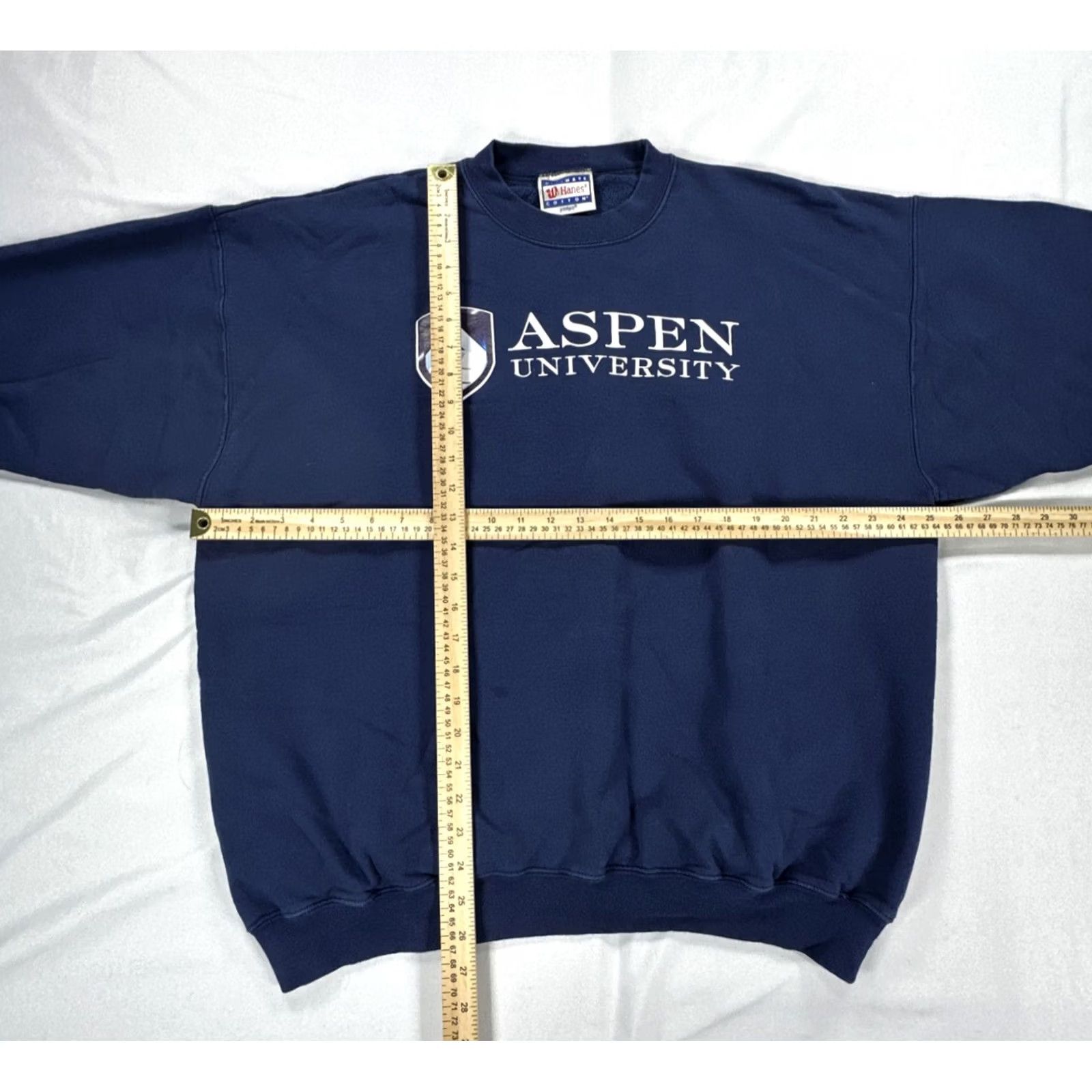 Hanes VINTAGE Hanes XL Aspen University Sweatshirt 90s Blue Cotton Logo Embroidered Crew Neck Pullover UNISEX Adults Mens Womens Size US XL / EU 56 / 4 - 2 Thumbnail