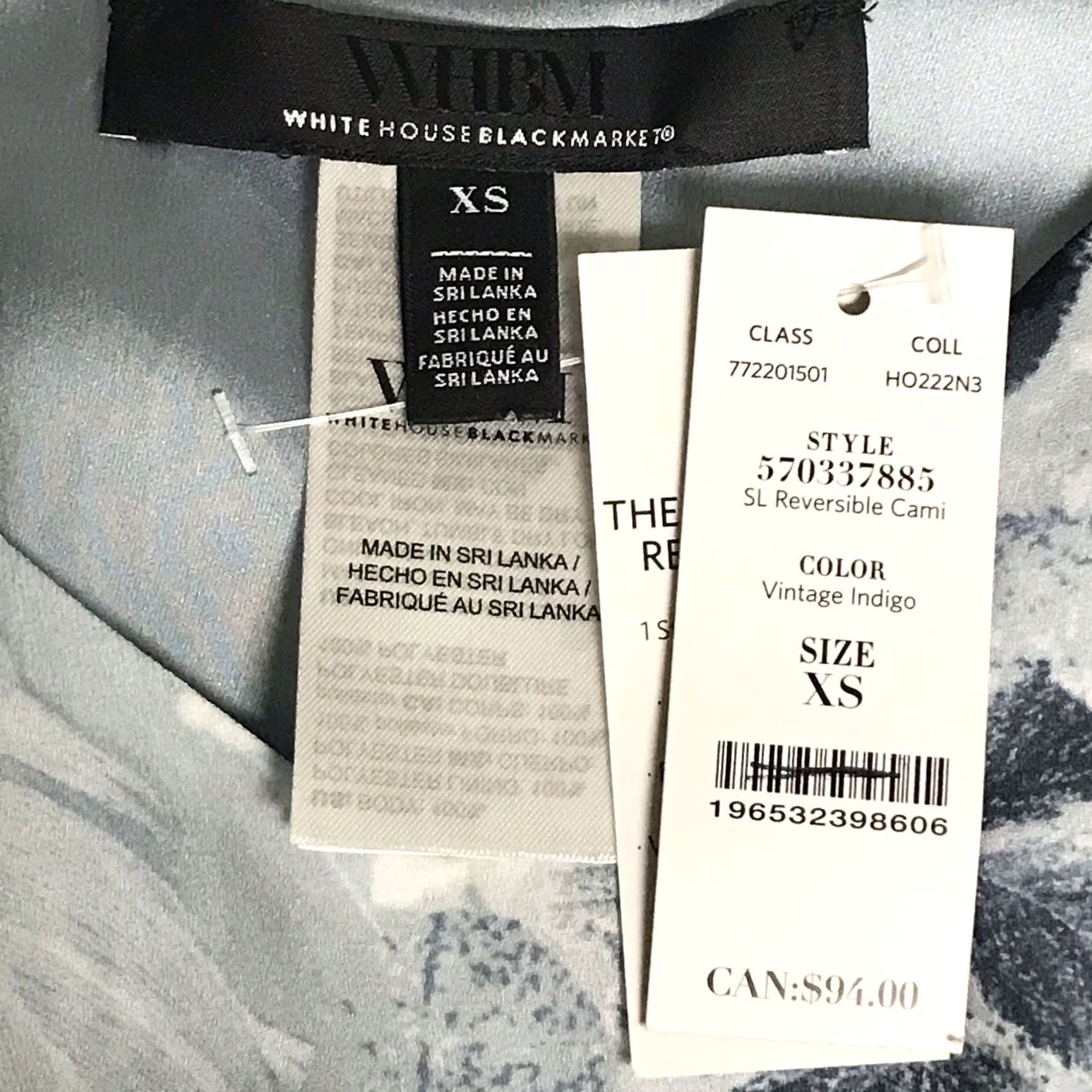 White House Black Market WHBM Women Tank Top Indigo Floral Rose V-Neck Reversible Camisole XS Size XS / US 0-2 / IT 36-38 - 4 Thumbnail