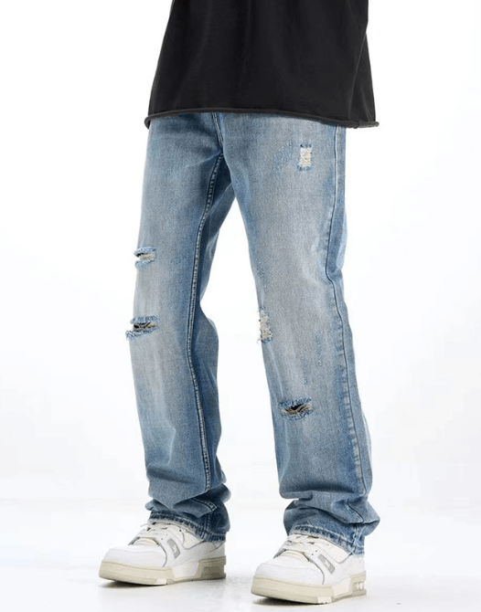 Japanese Brand Men's trendy ripped light blue jeans Size US 32 / EU 48 - 2 Thumbnail
