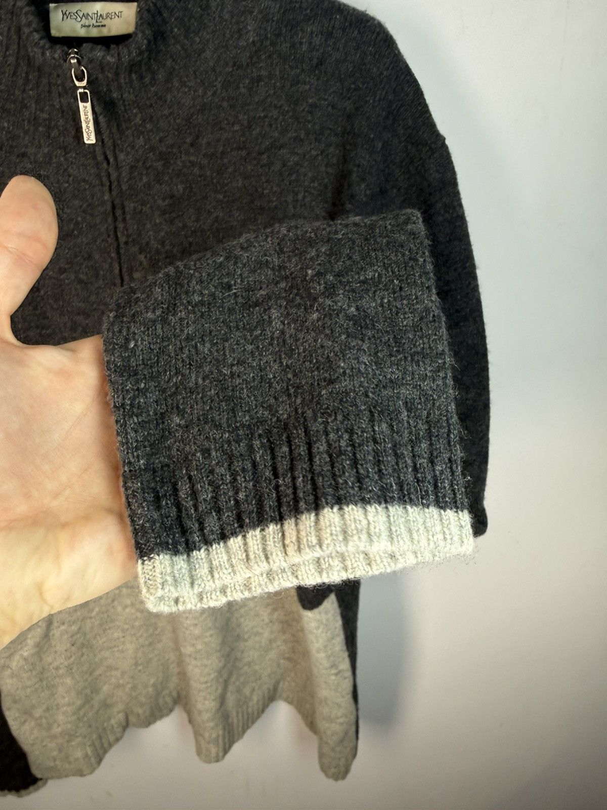 Yves Saint Laurent Wool YSL Sweater Soft Zip Grey/Beige Knitted Vintage Size US XL / EU 56 / 4 - 8 Thumbnail