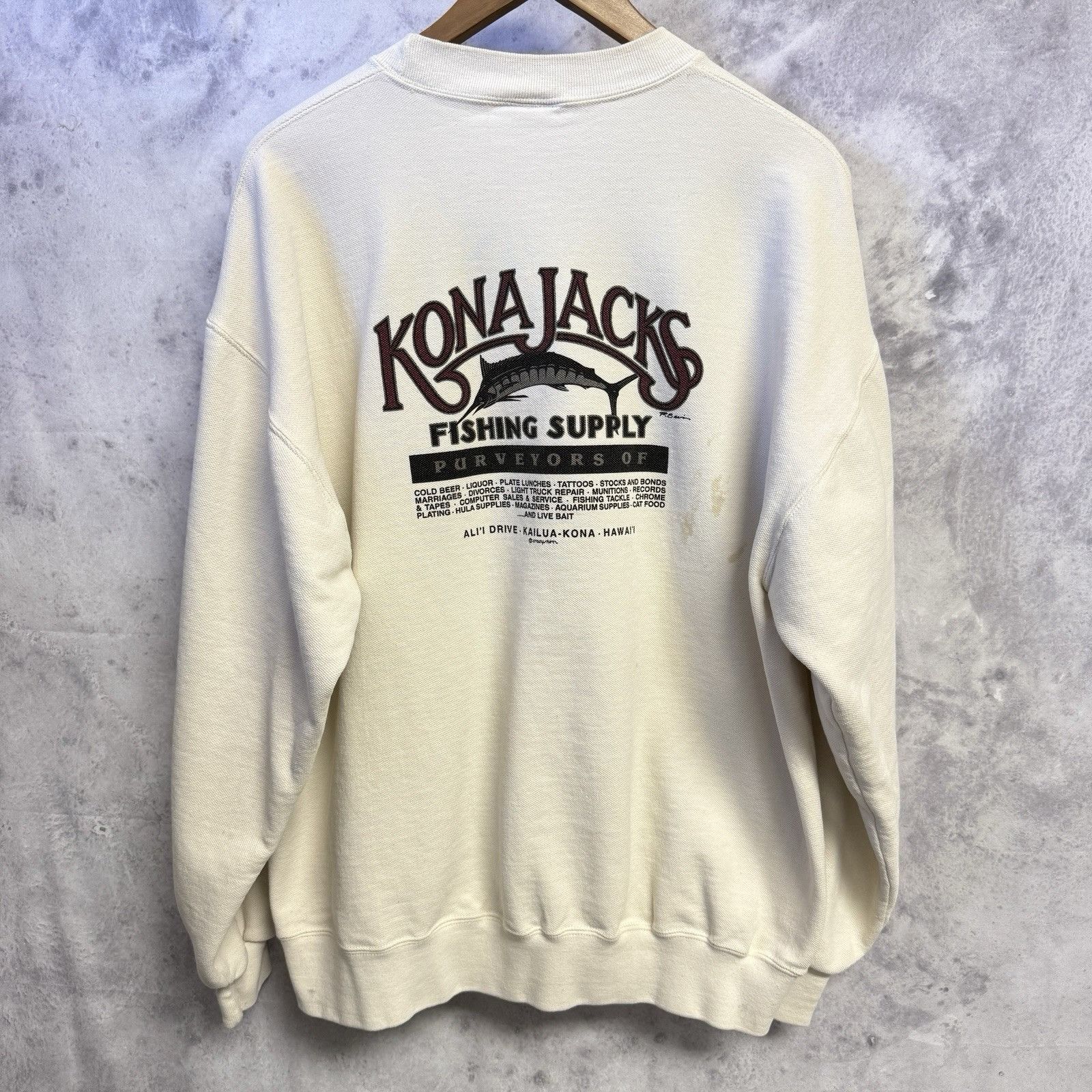 Vintage Vintage 90s Crazy Shirt Sweatshirt Kona Jacks Fishing White Size US L / EU 52-54 / 3 - 1 Thumbnail
