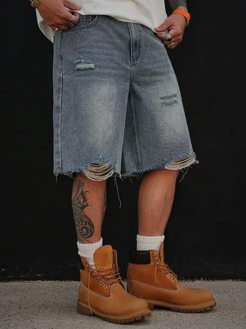Jean RIPPED washed denim jeans shorts jorts Size US 30 / EU 46 - 1 Thumbnail
