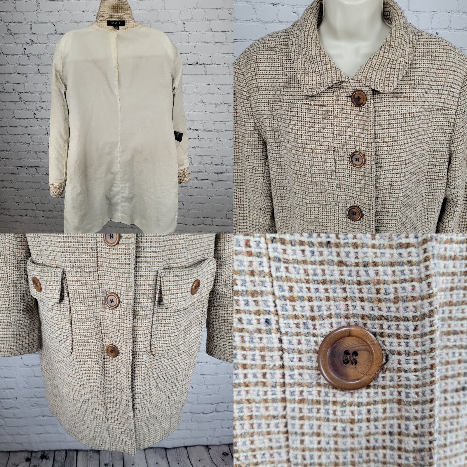 Vintage Static Tan Wool Blend Tweed Buttoned Pockets Lined Collared Coat XL Women’s Overcoat Buttons Pockets Lined Wool Tweed Coat Size XL / US 12-14 / IT 48-50 - 8 Thumbnail