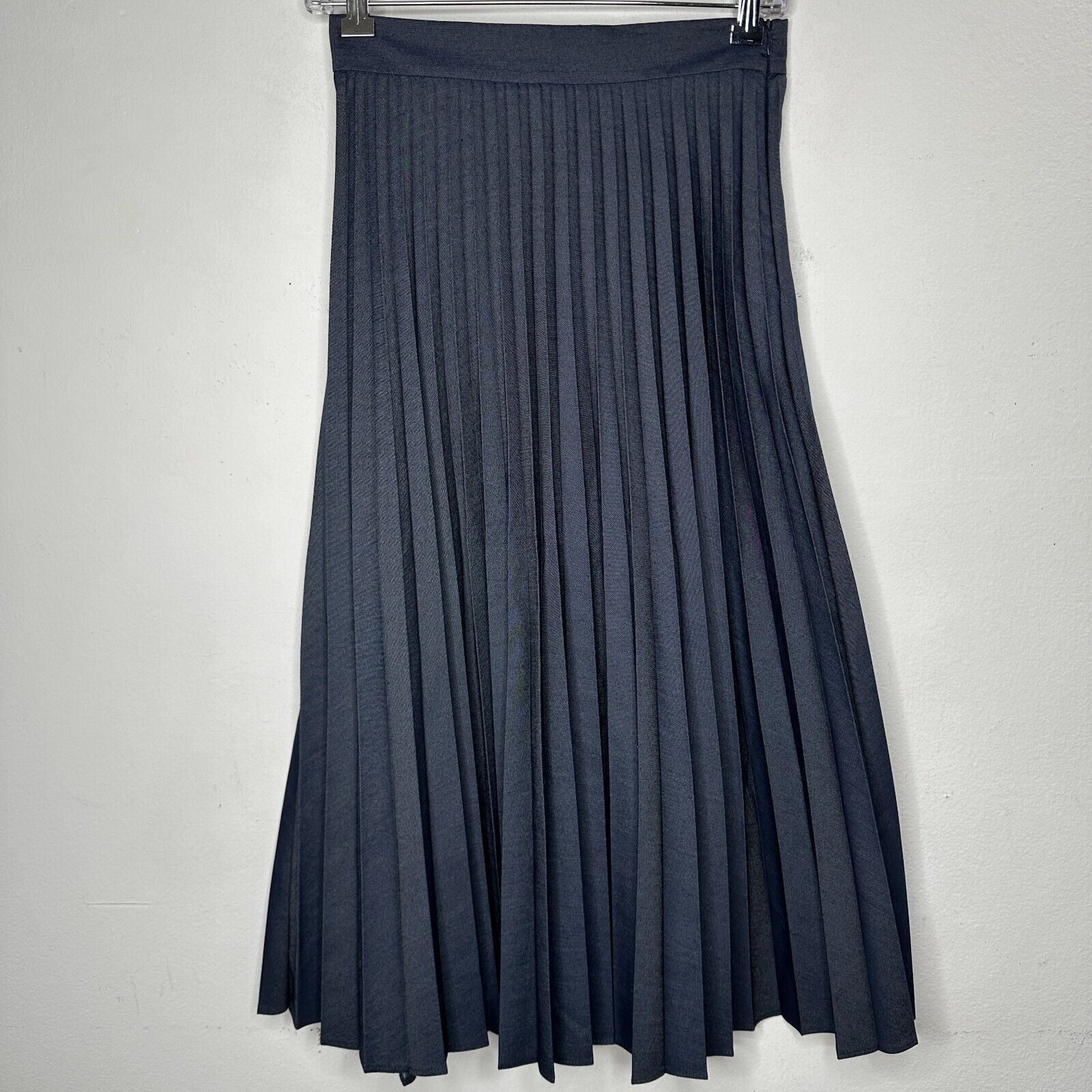 Zara Zara Dark Blue Box Pleat Denim Look Midi Skirt Side Zip XS Size 25" / US 0 / IT 36 - 1 Thumbnail