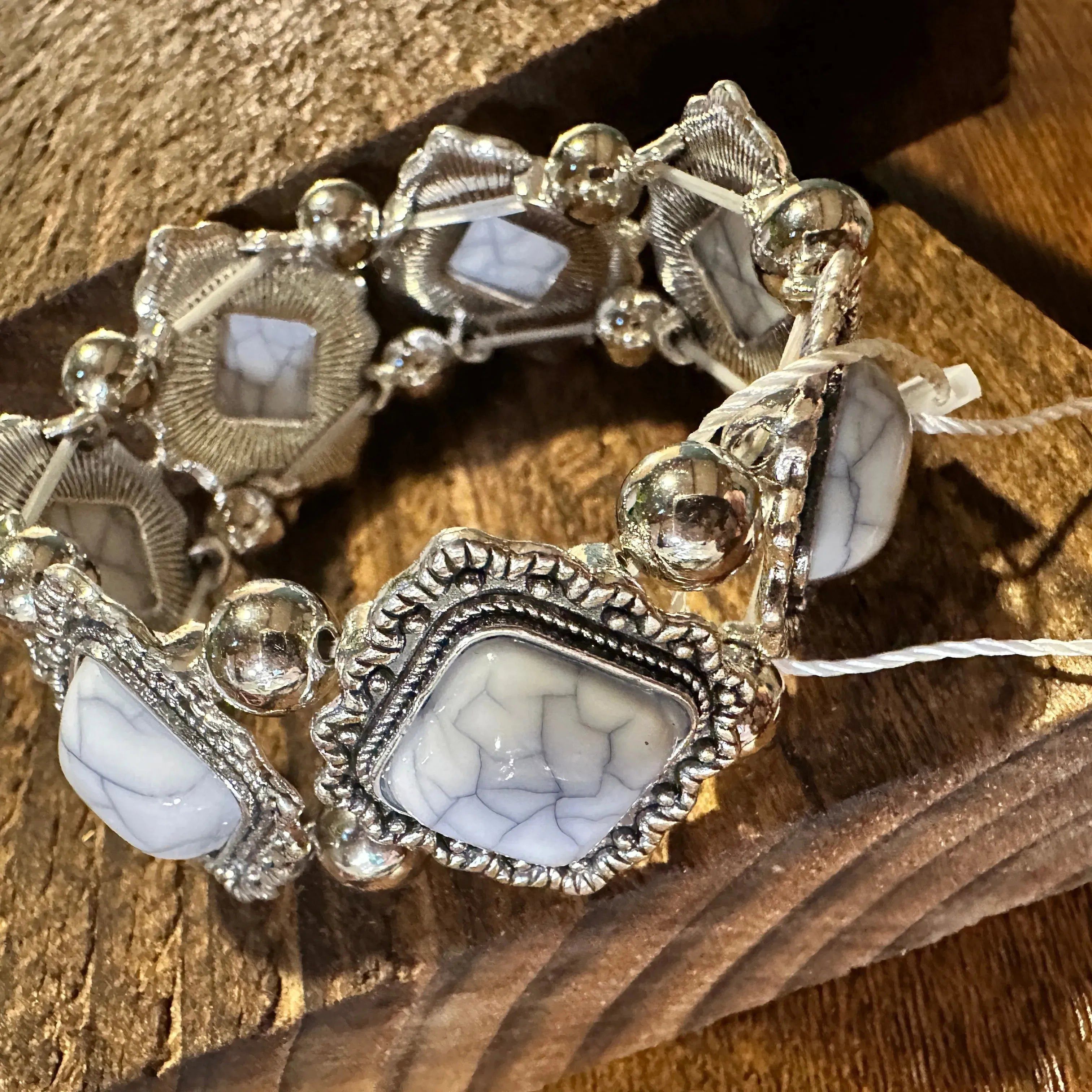 Other Handcrafted Boho White Stone Bangle, Stretch Bracelet Boho V Size ONE SIZE - 2 Thumbnail