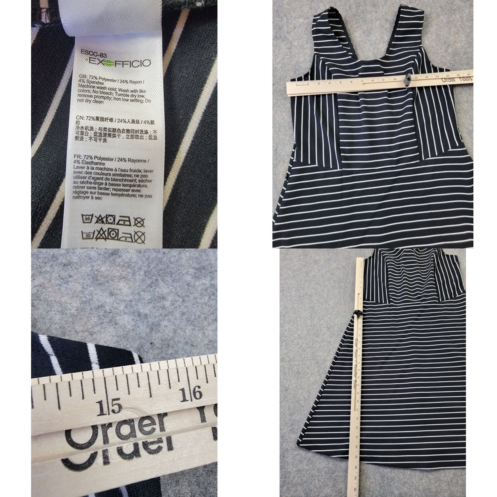 ExOfficio ExOfficio Dress Womens M Black White Stripe Keyhole Back Ponte Fit & Flare Sleeveless Knee Length Pockets Size M / US 6-8 / IT 42-44 - 8 Thumbnail