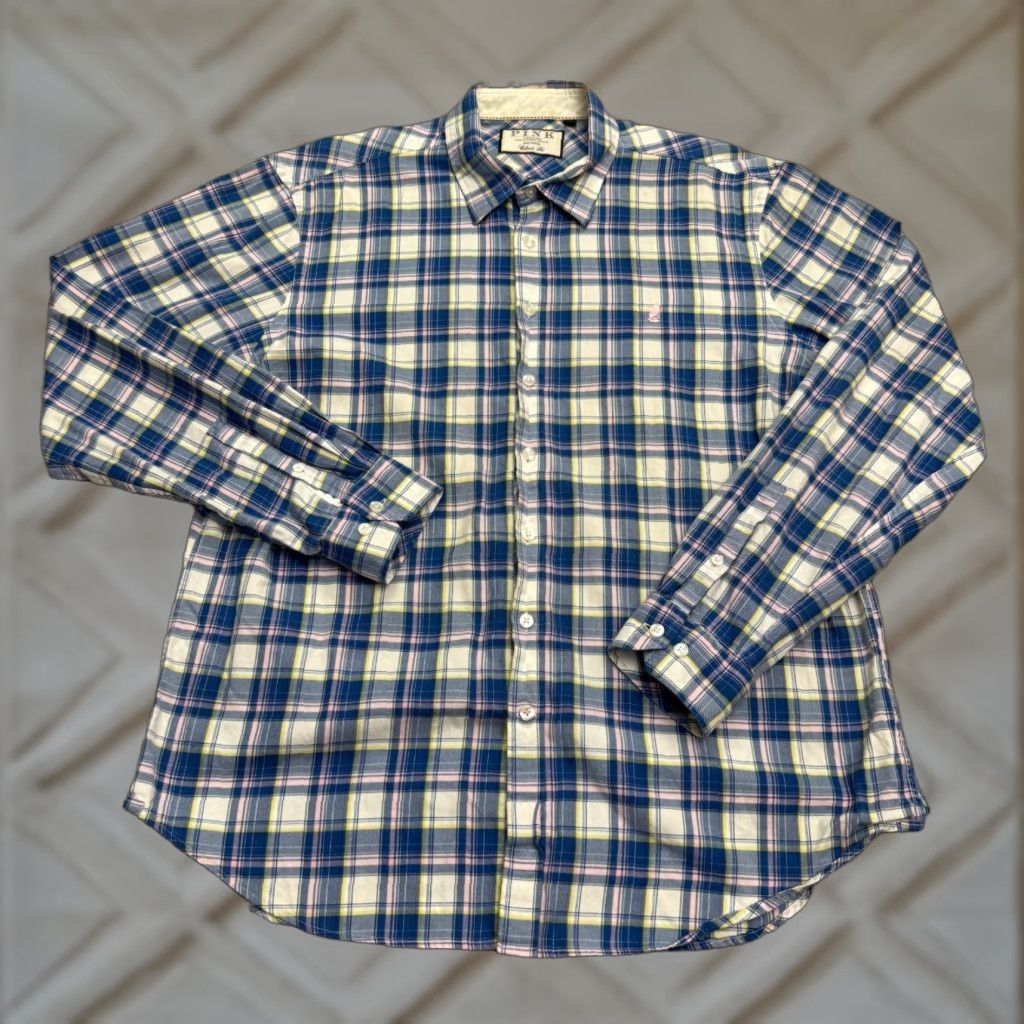Pinko Thomas Pink Button-Down Shirt Mens XL Blue Plaid Classic Fit Long Sleeve Cotton Shirt Size US XL / EU 56 / 4 - 1 Thumbnail