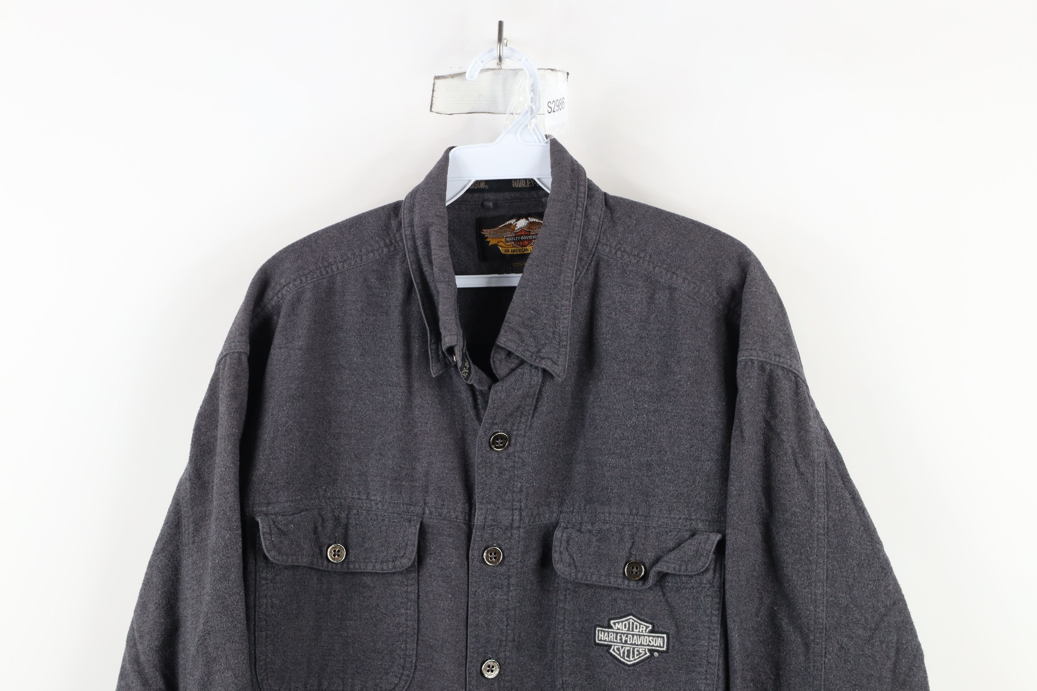 Harley Davidson × Vintage Vintage Harley Davidson Flannel Button Down Shirt Gray Size US XL / EU 56 / 4 - 2 Thumbnail