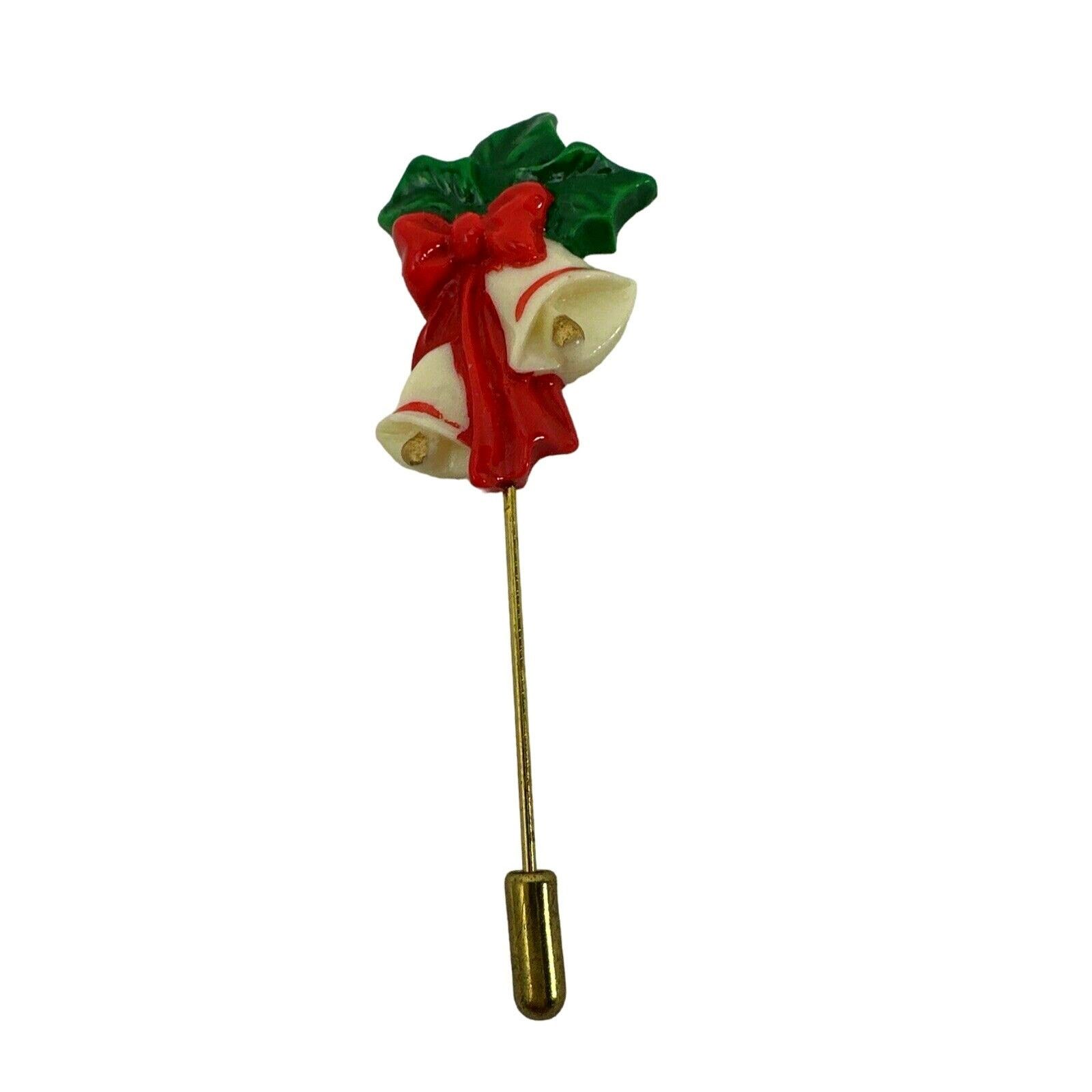 Unknown London VTG Christmas White Bells Red Ribbon Holly Leaves Stick Pin Size ONE SIZE - 2 Thumbnail