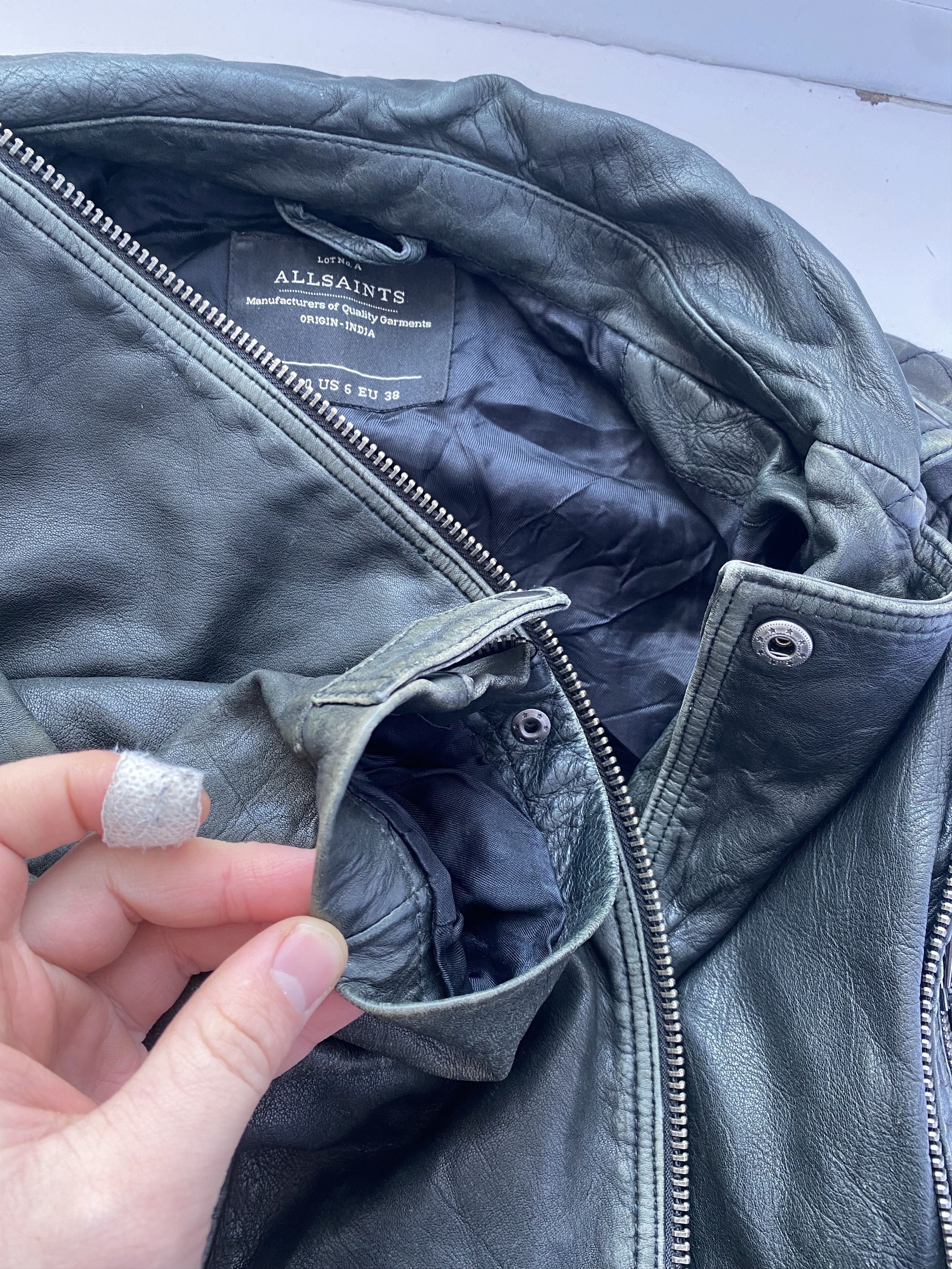 Allsaints AllSaints Cargo Leather Biker Jacket - Distressed Black/Grey Size M / US 6-8 / IT 42-44 - 16 Thumbnail