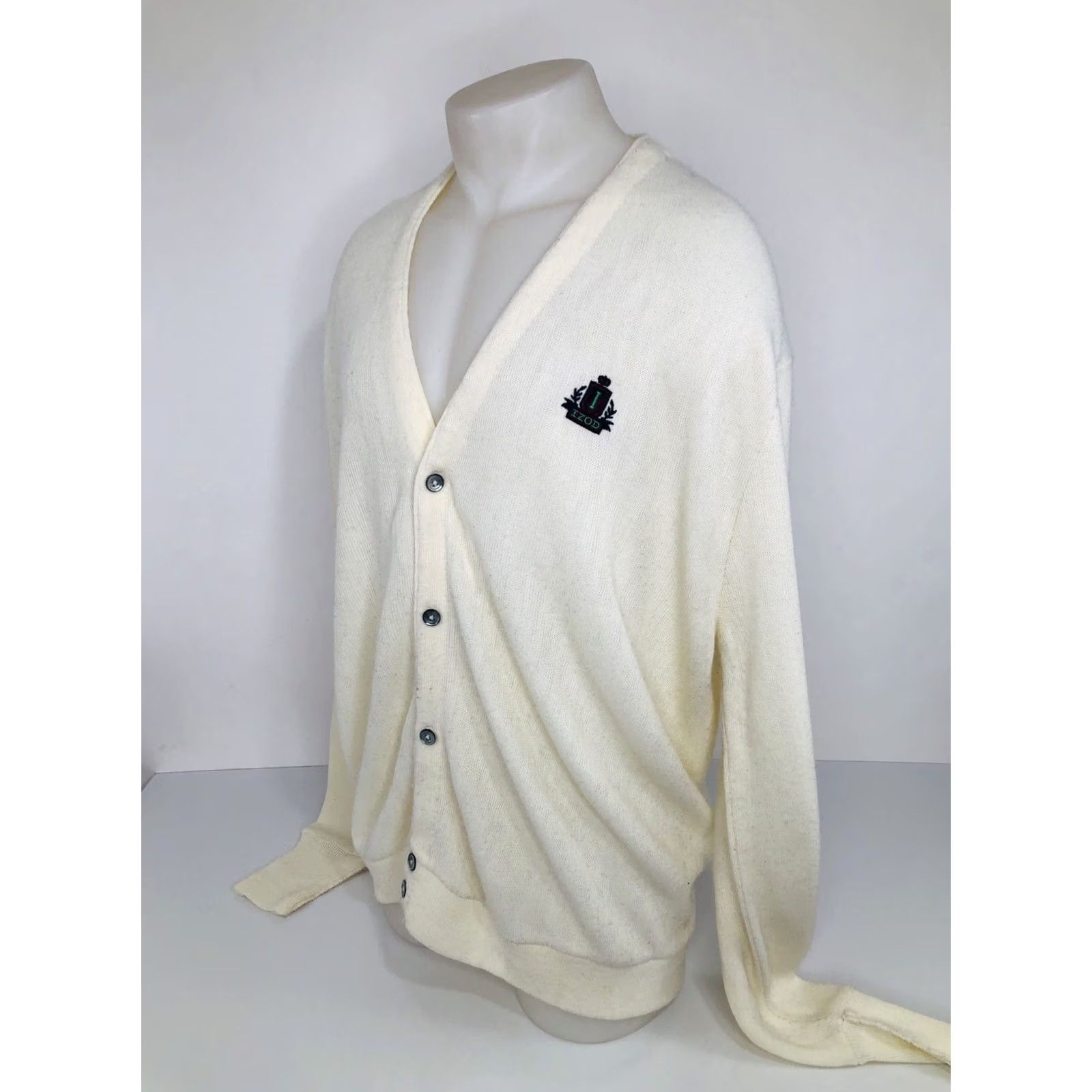 Izod IZOD Vintage Embroidered Cardigan Mens XL Sweater - Ivory, 60s Style, 60s Decade, IZOD Cardigan, Embroidered, Ivory, Adult XL Mens Cardigan Size US XL / EU 56 / 4 - 3 Thumbnail